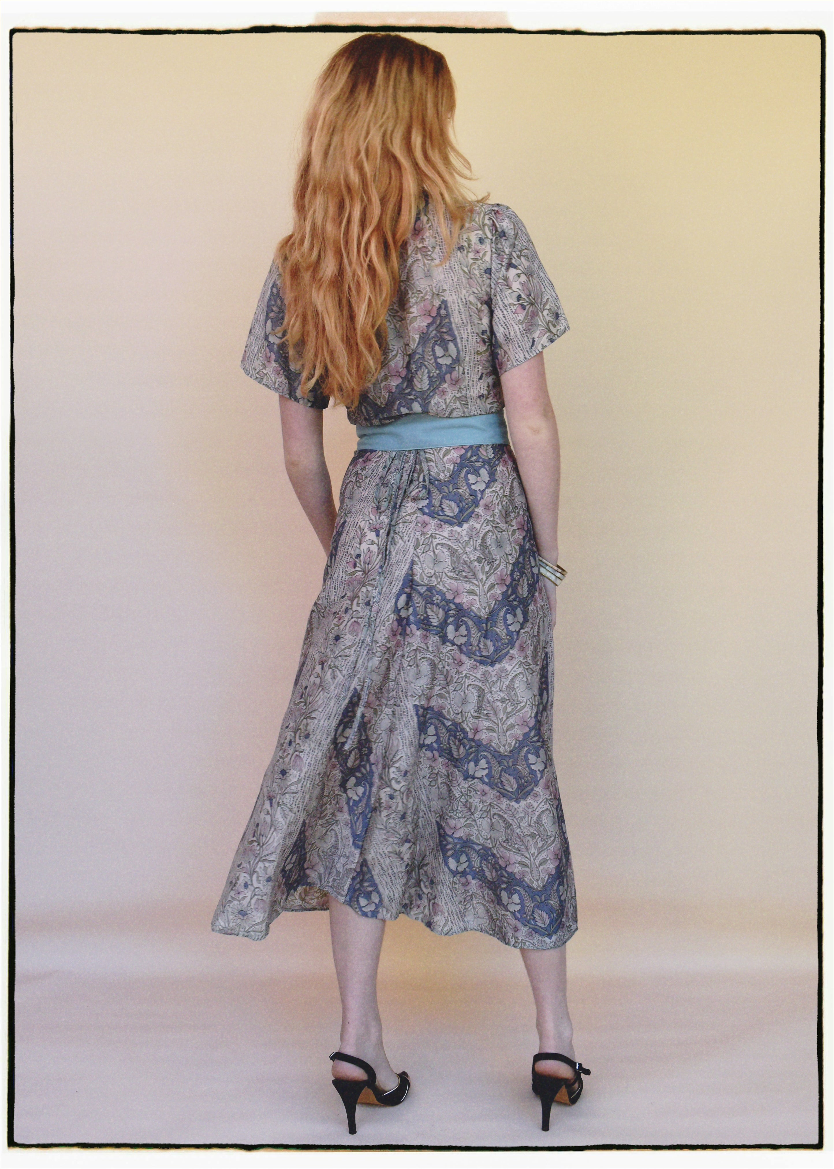 Liatris Silk Crepe Flutter Sleeve Wrap Dress ~ Aura XS