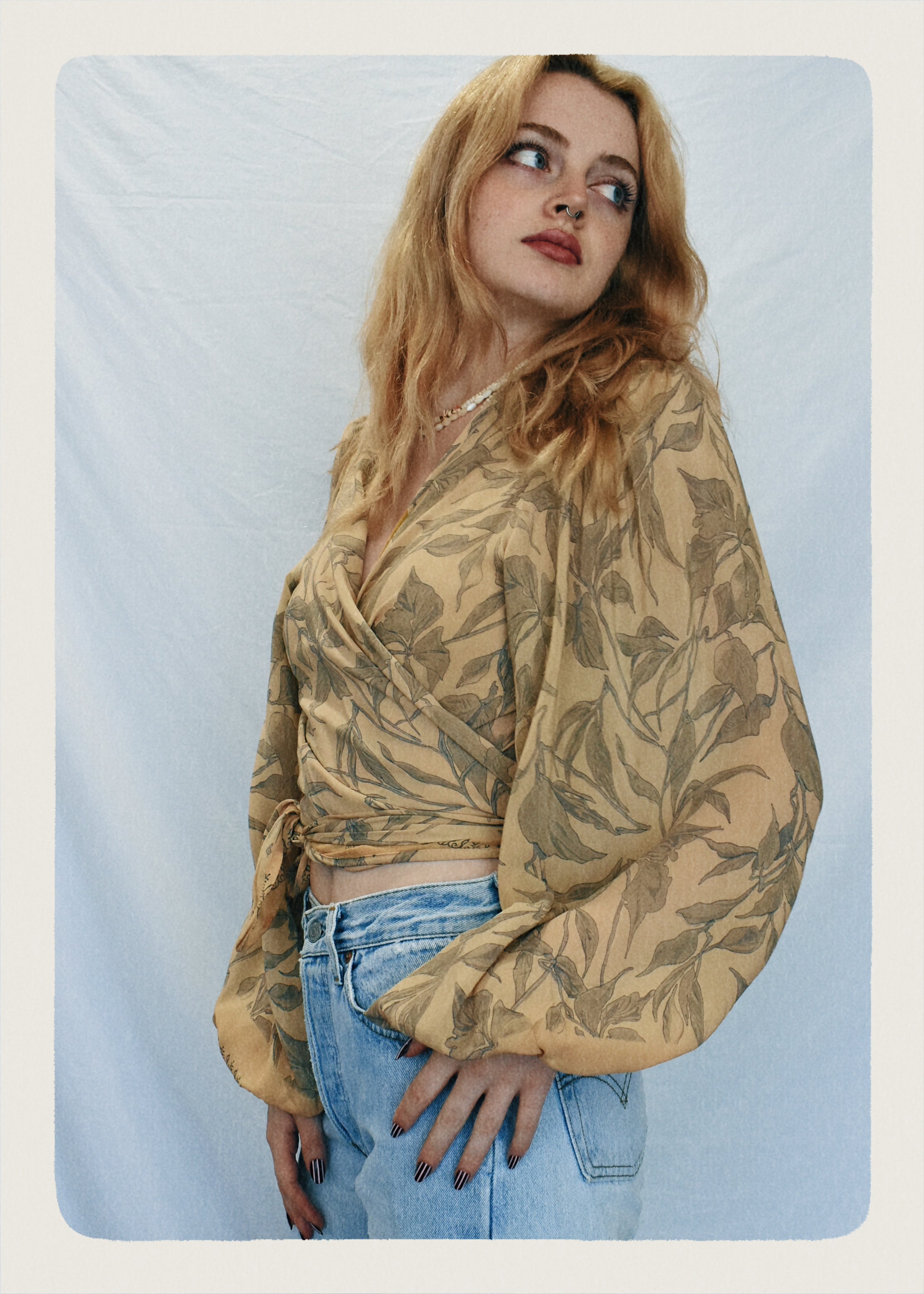 Hoya Silk Crepe Balloon Sleeve Wrap Top ~ Maize L