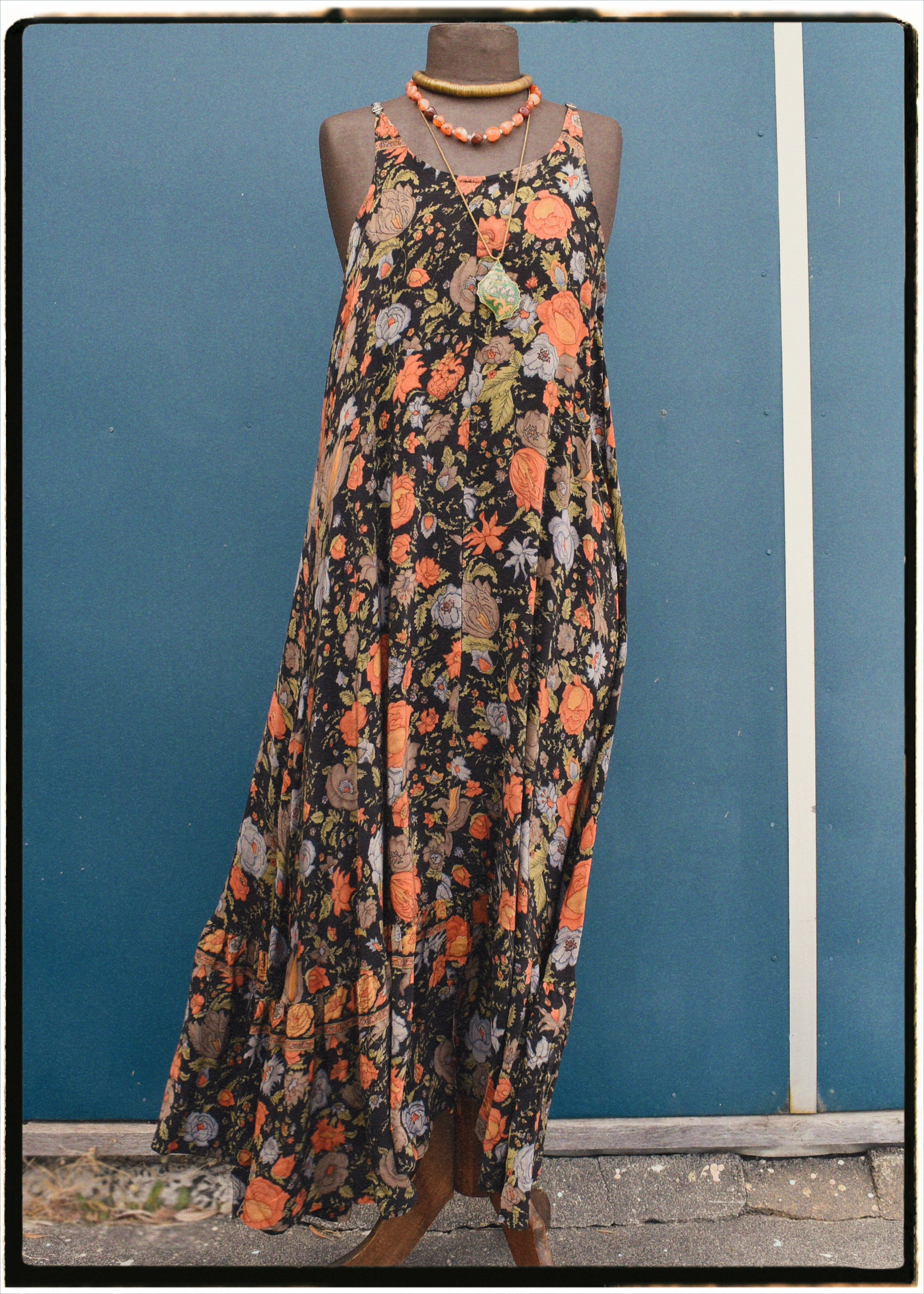 Eustoma Silk Crepe Swing Maxi Dress ~ Midnight L