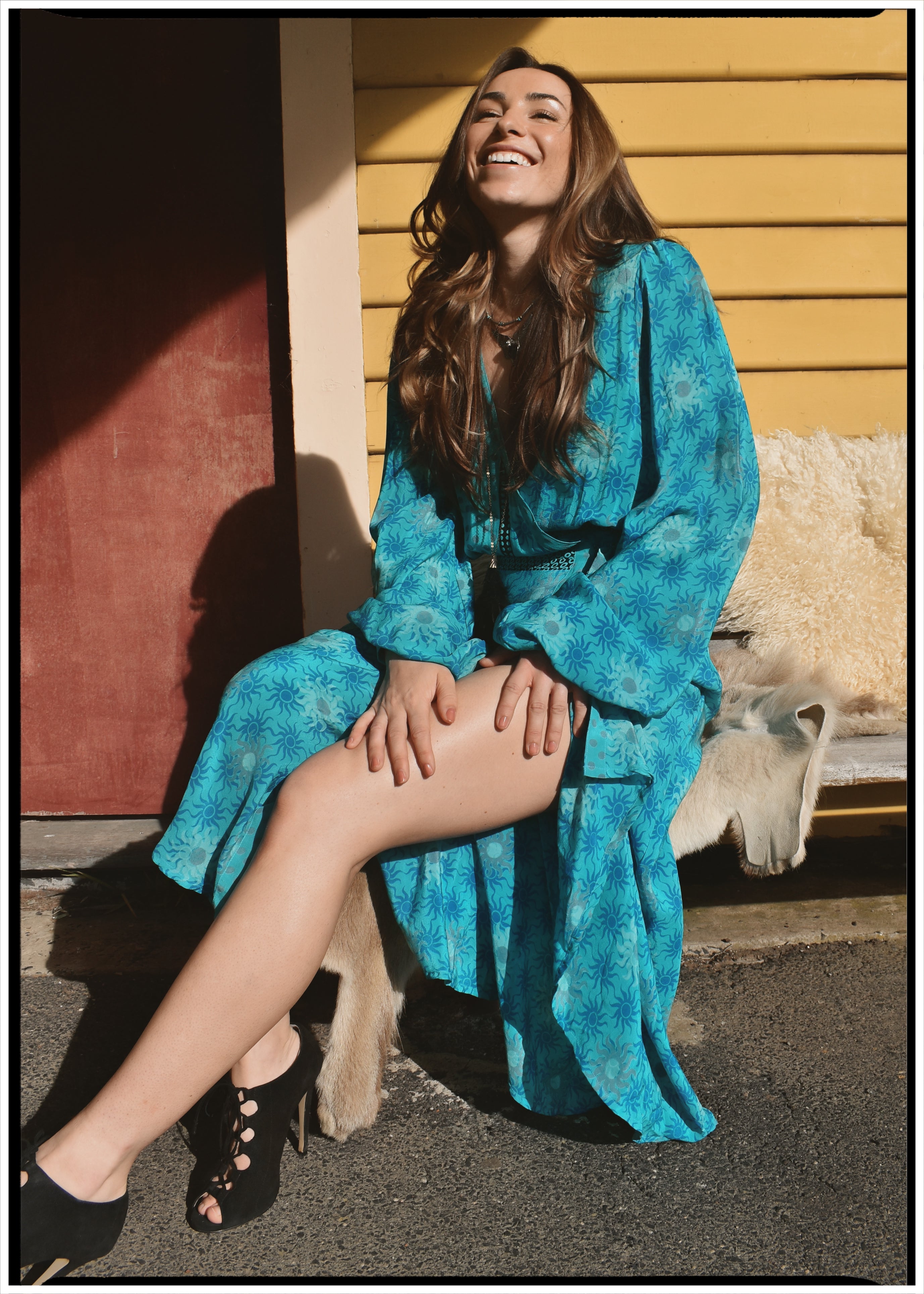 Caladium Silk Wrap Dress ~ Bluebell S