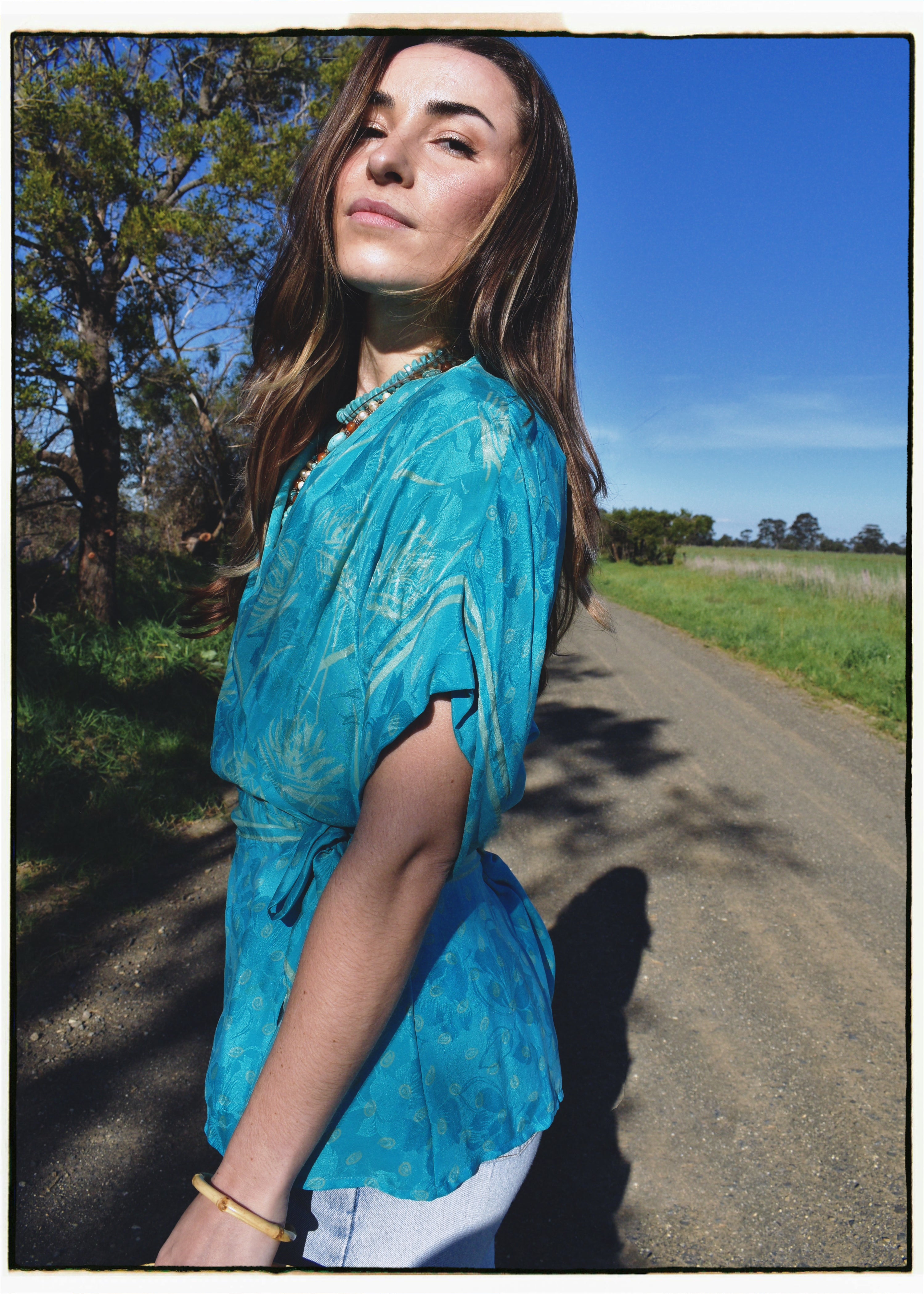 Bassia Silk Crepe Cross Tie Front Blouse ~ Jacquard L