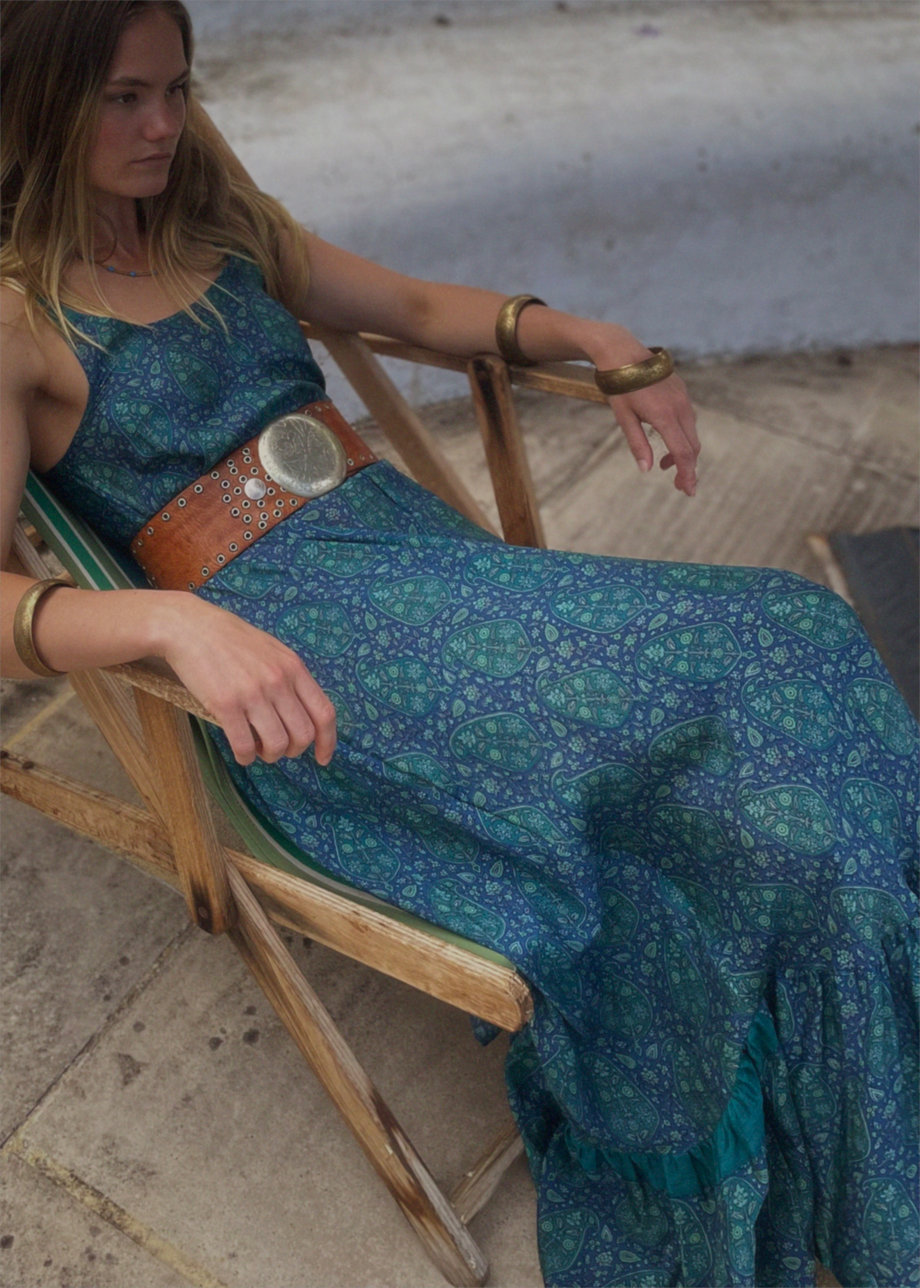 Eustoma Silk Crepe Swing Maxi Dress ~ Sapphire XS