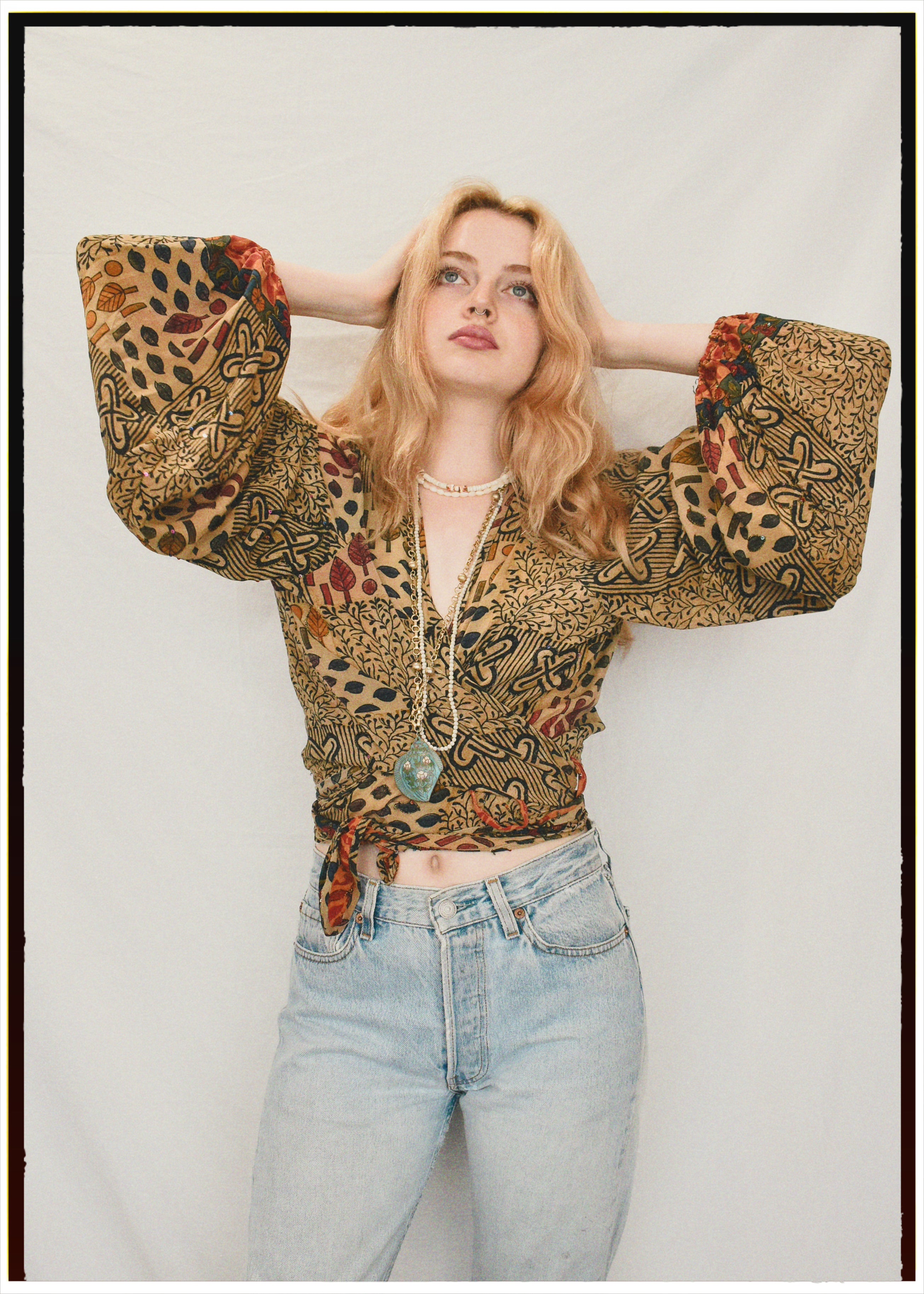 Hoya Silk Crepe Balloon Sleeve Wrap Top ~ Festival L