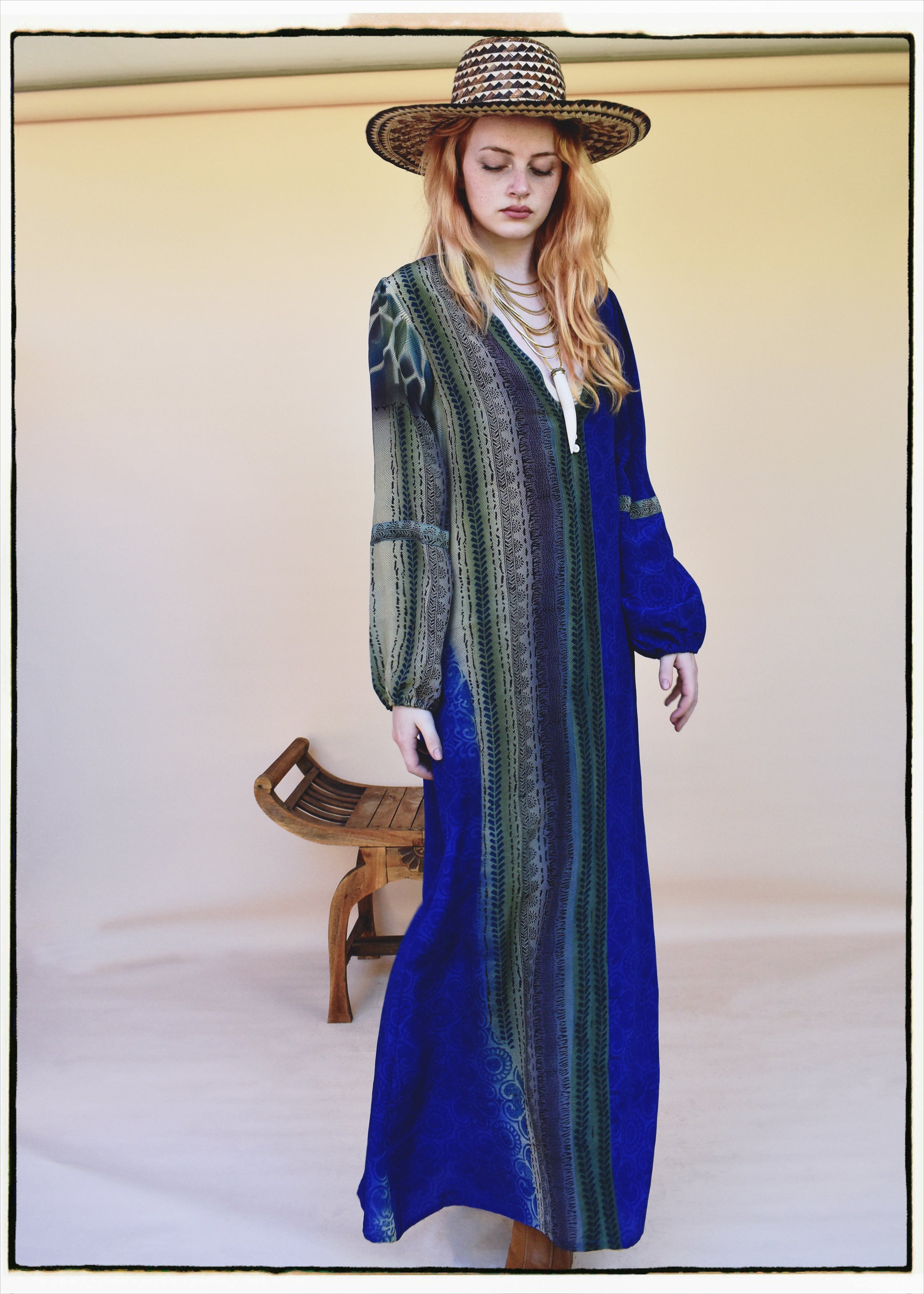 Zea Silk Crepe Kaftan Maxi Dress ~ Iva XS