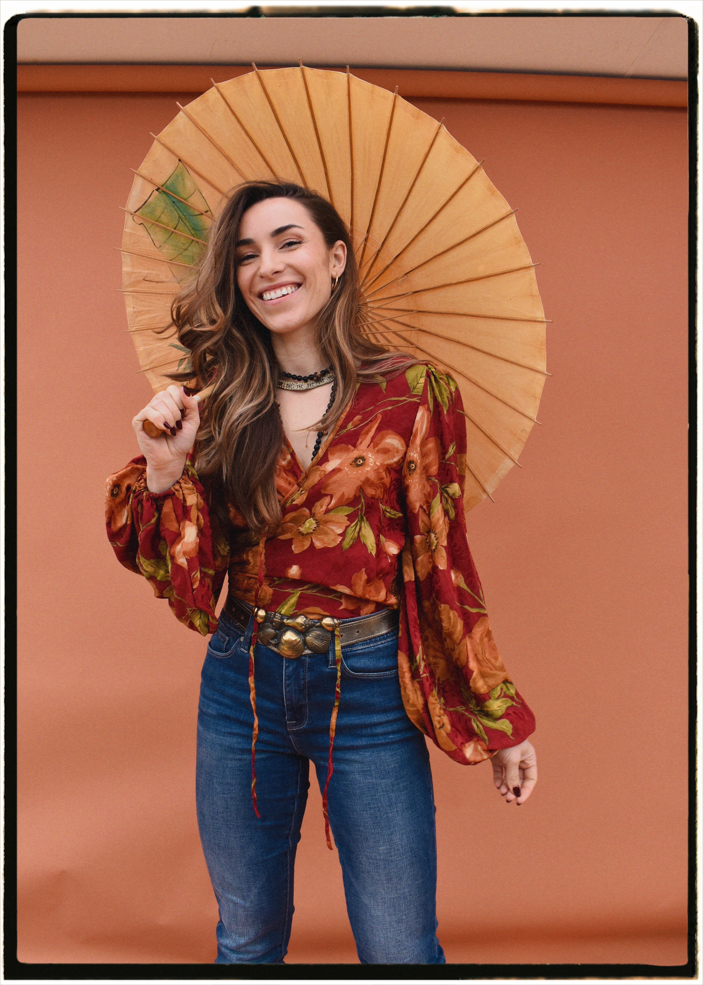 Hoya Silk Crepe Balloon Sleeve Wrap Top ~ Bloom L
