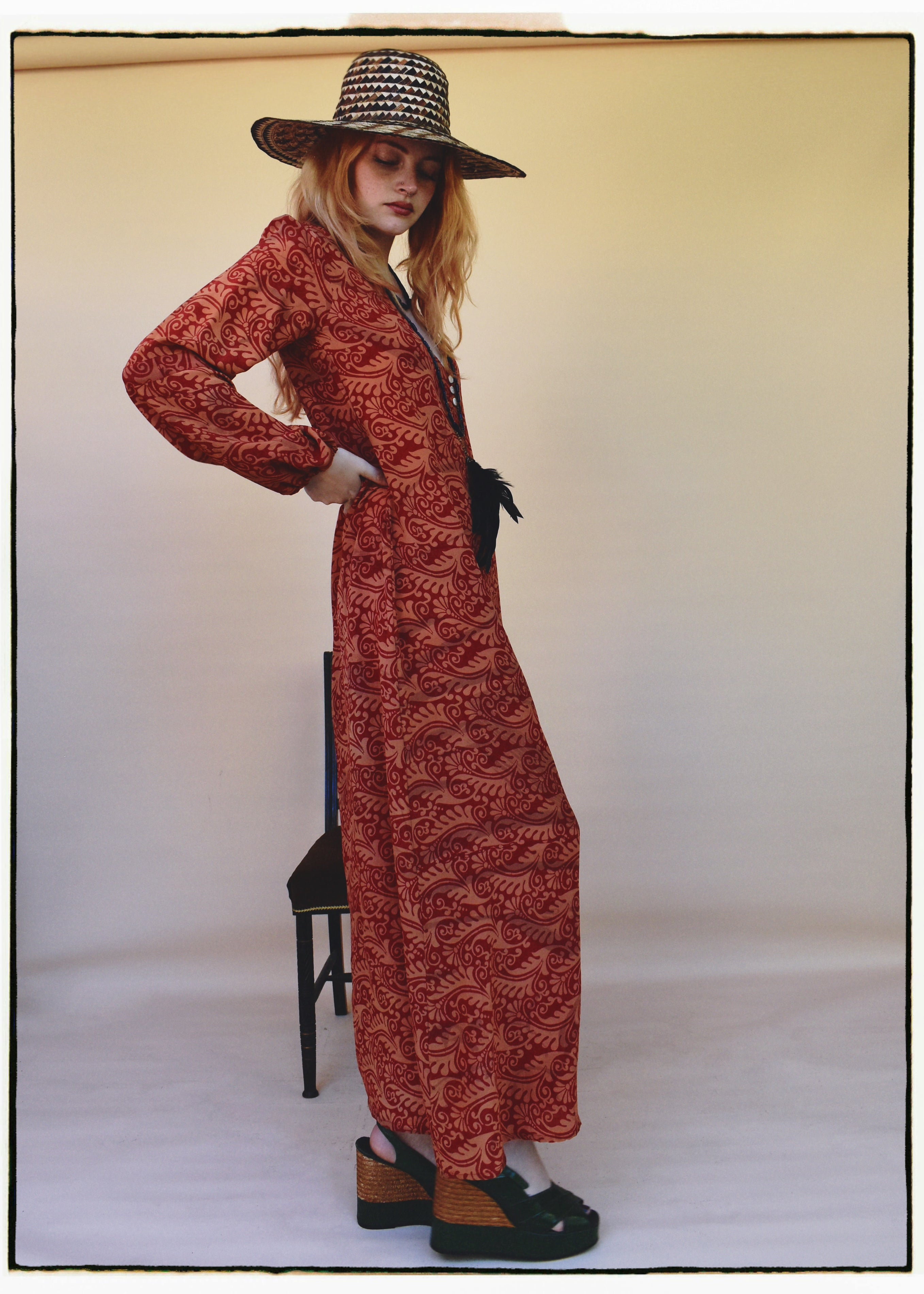 Zea Silk Crepe Kaftan Maxi Dress ~ Amberglow XS