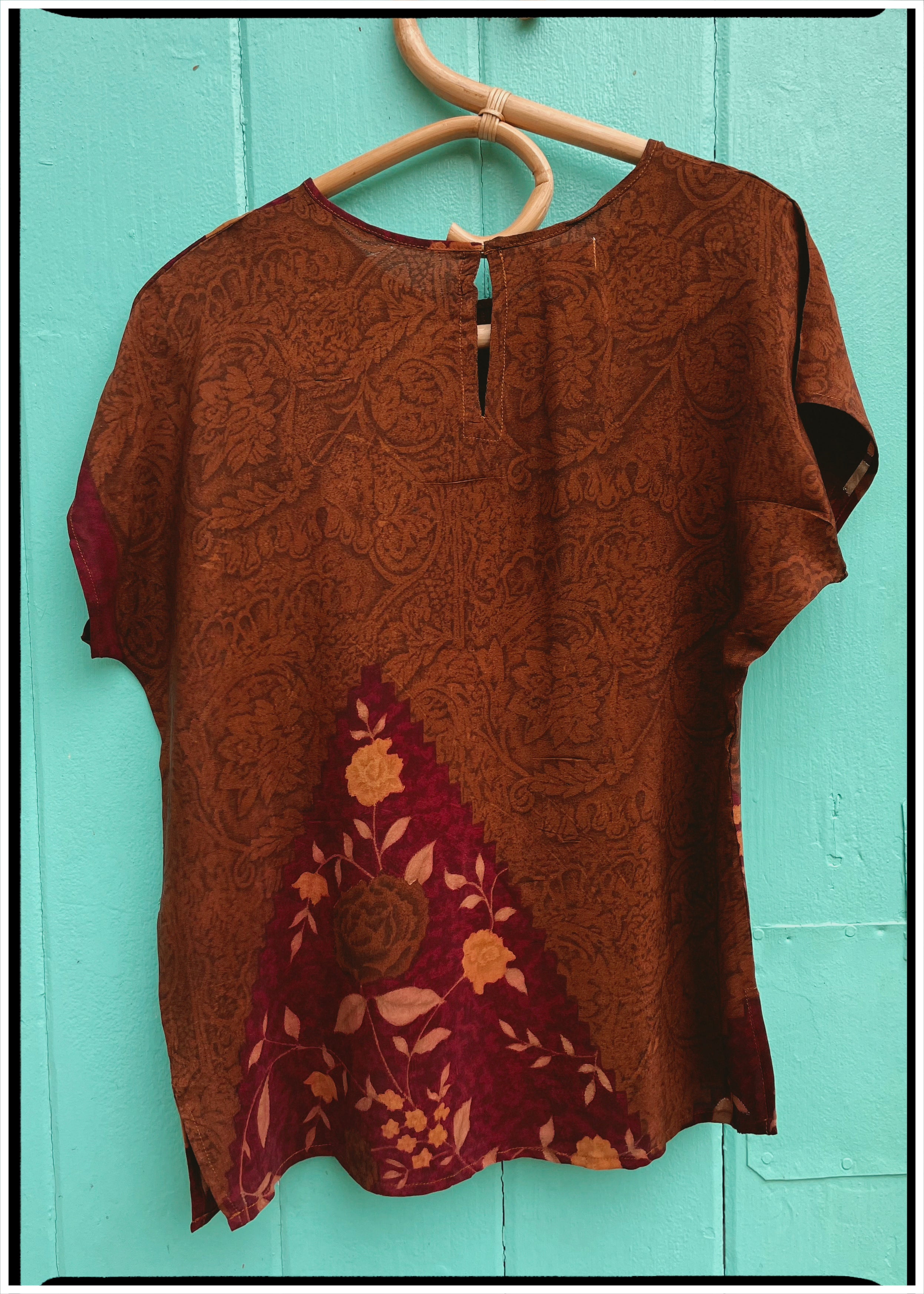Viola Silk Crepe T-Shirt ~ Burgundy XS