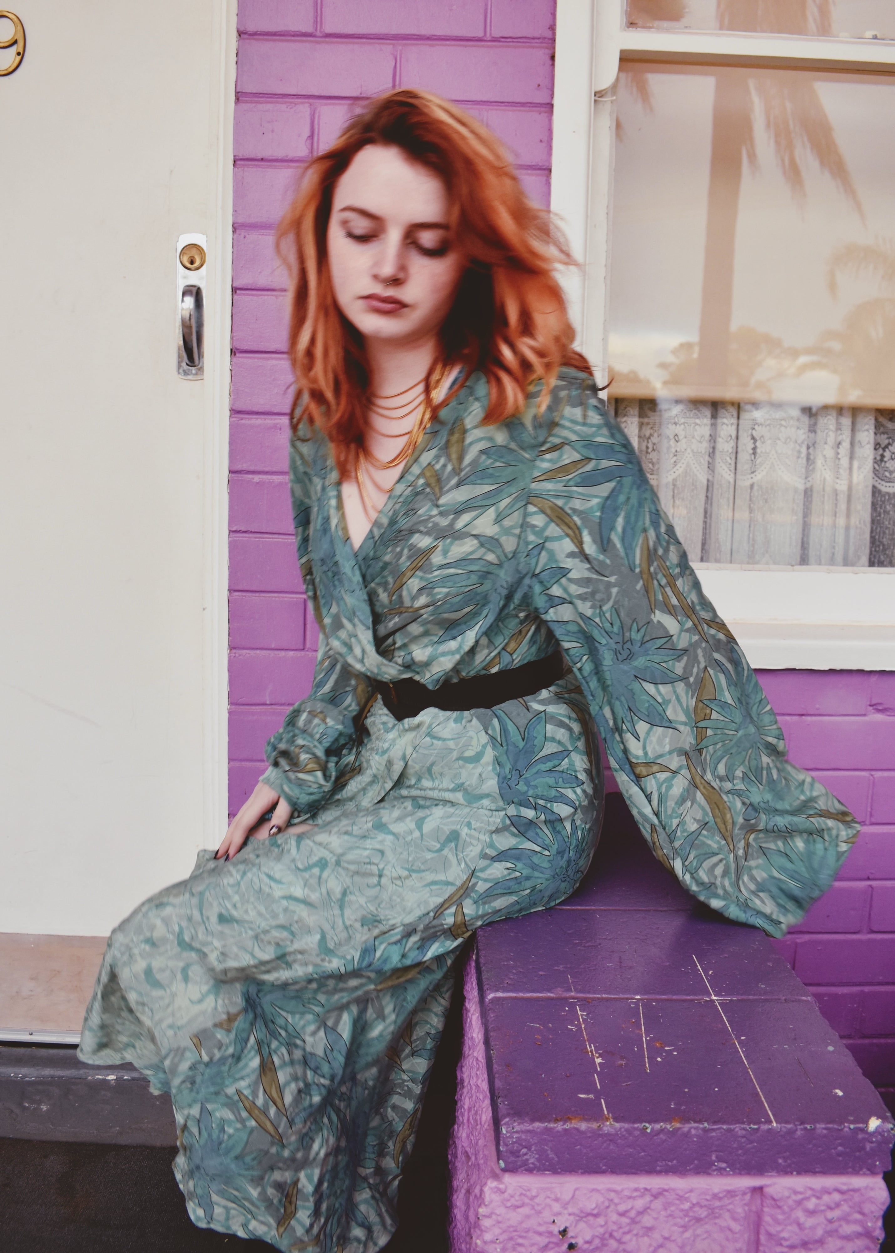 Caladium Wrap Silk Dress ~ Havana XL