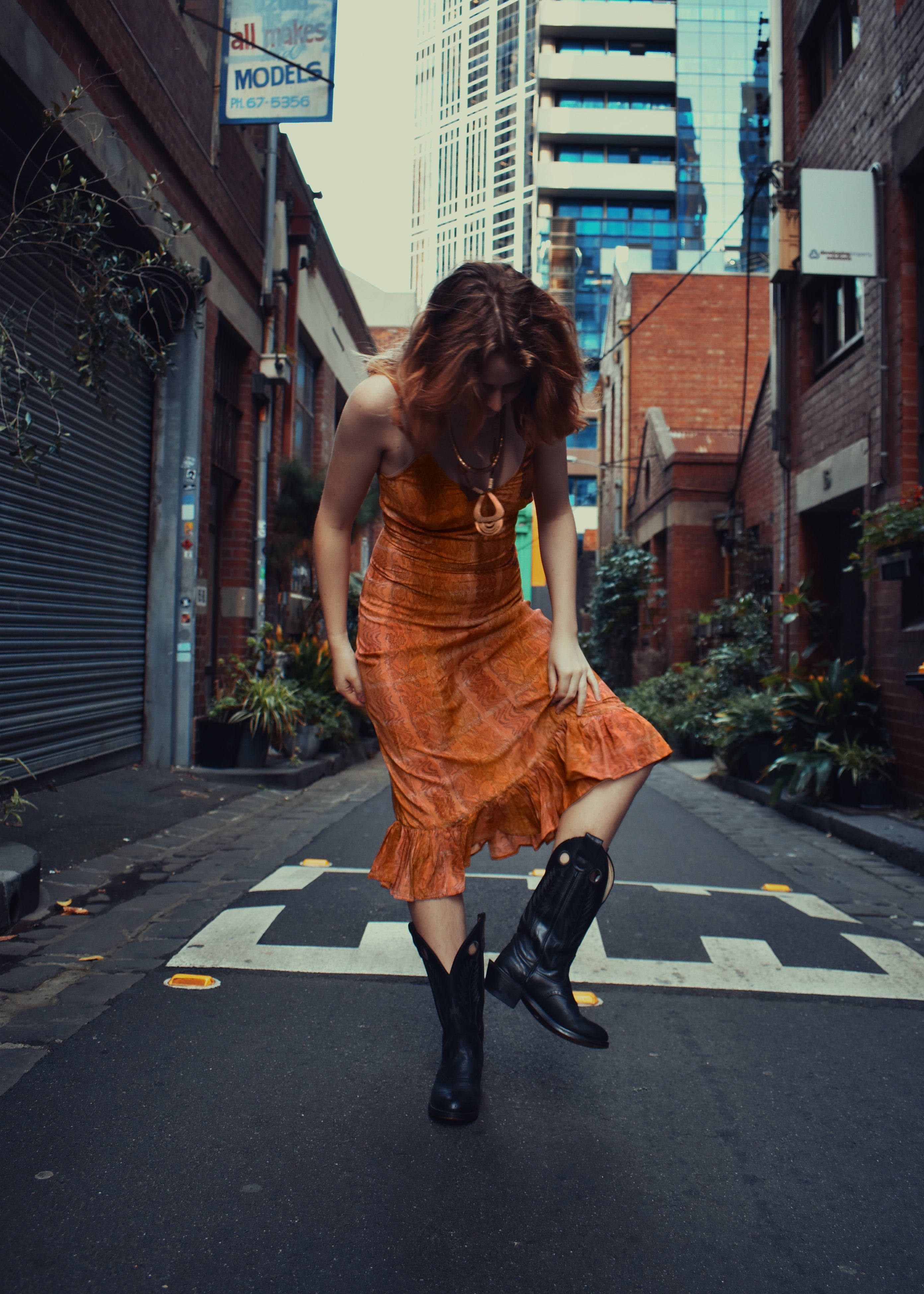 Rumex Silk Slip Dress ~ Persimmon