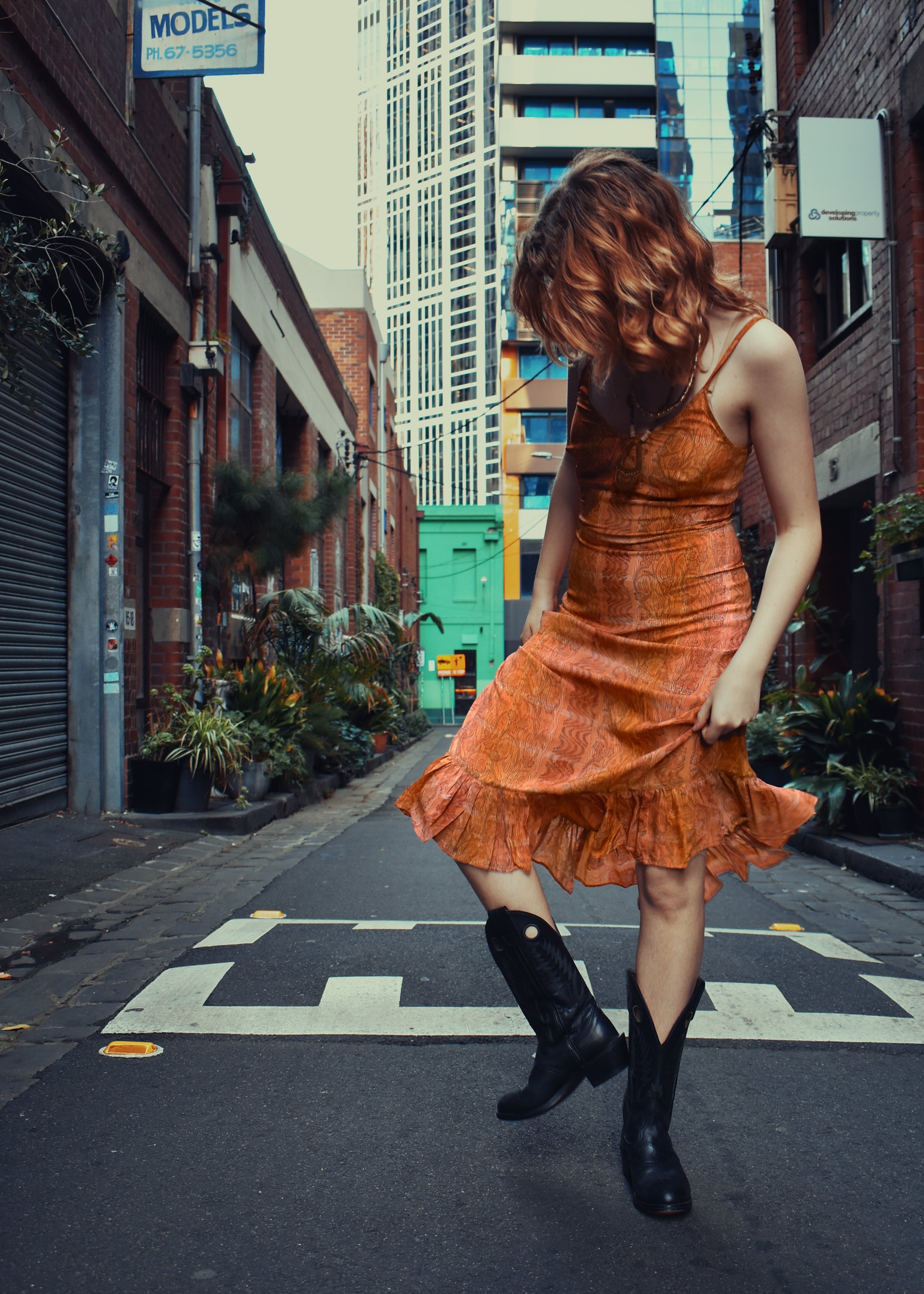 Rumex Silk Slip Dress ~ Persimmon