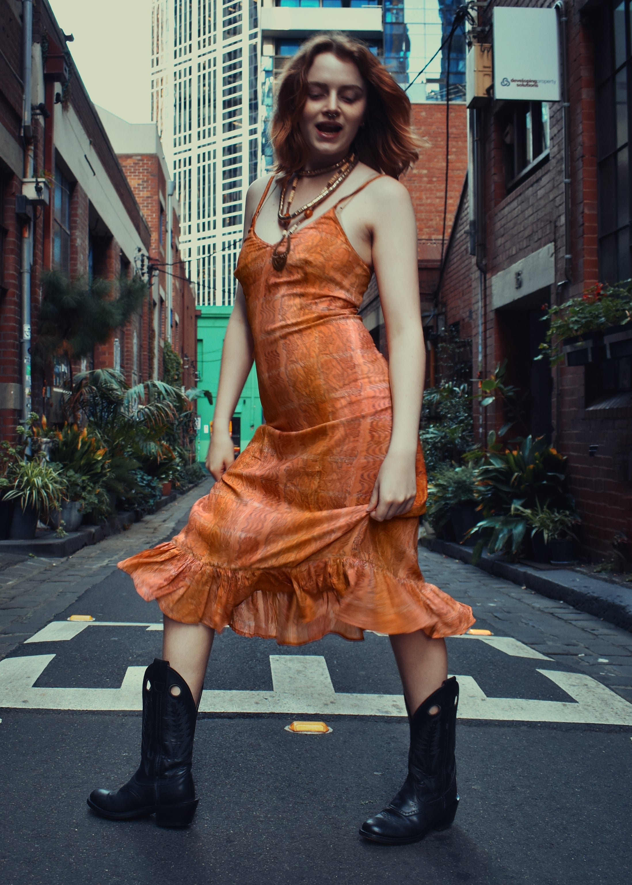 Rumex Silk Slip Dress ~ Persimmon