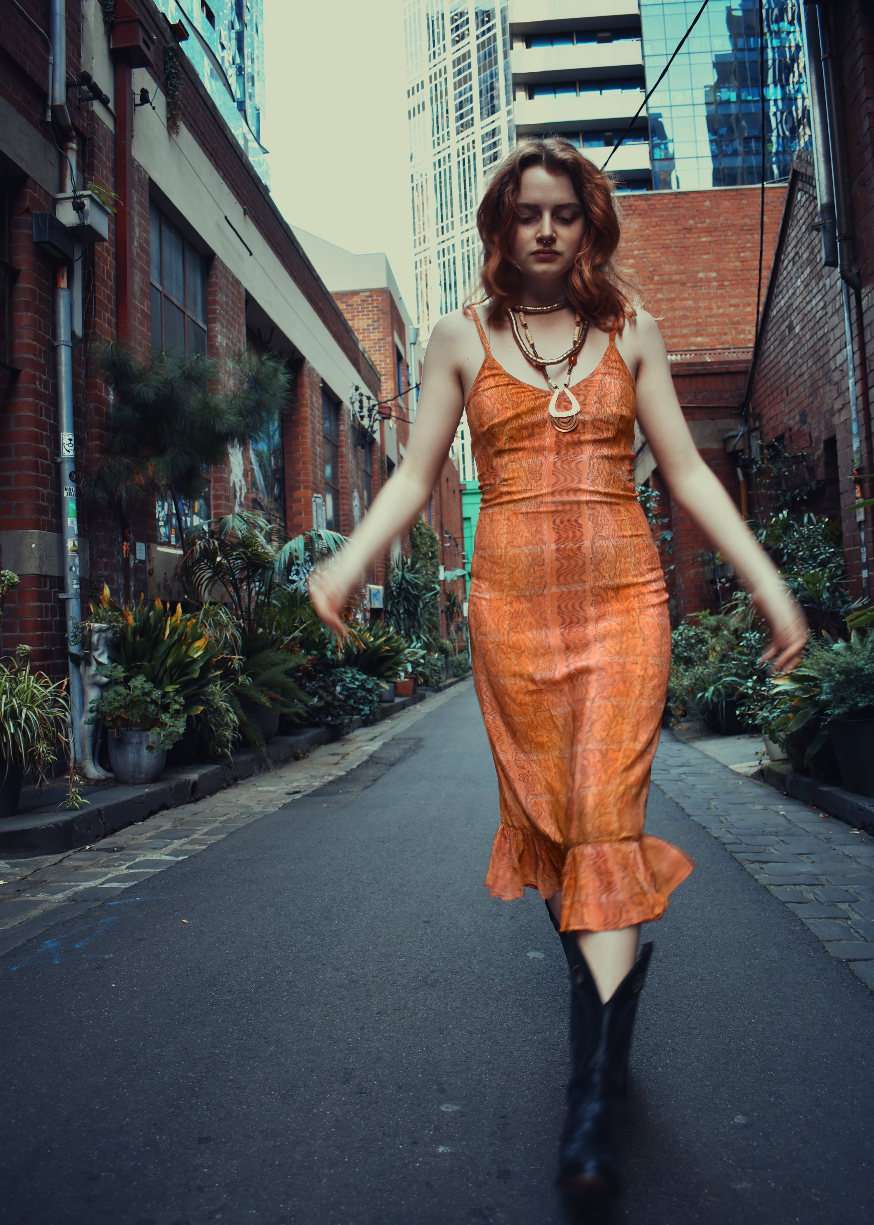 Rumex Silk Slip Dress ~ Persimmon