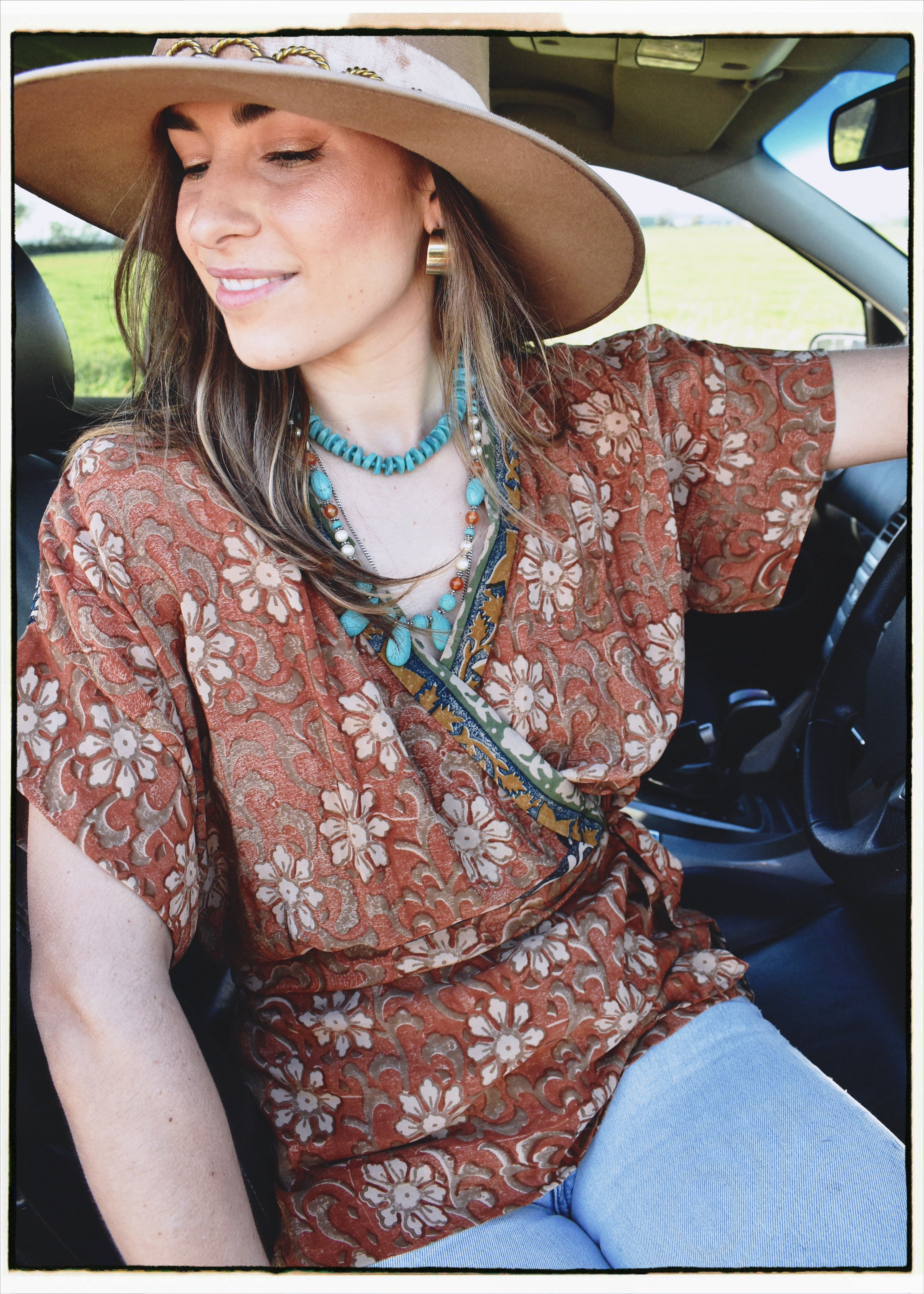 Bassia Silk Crepe Cross Tie Front Blouse ~ Adobe L