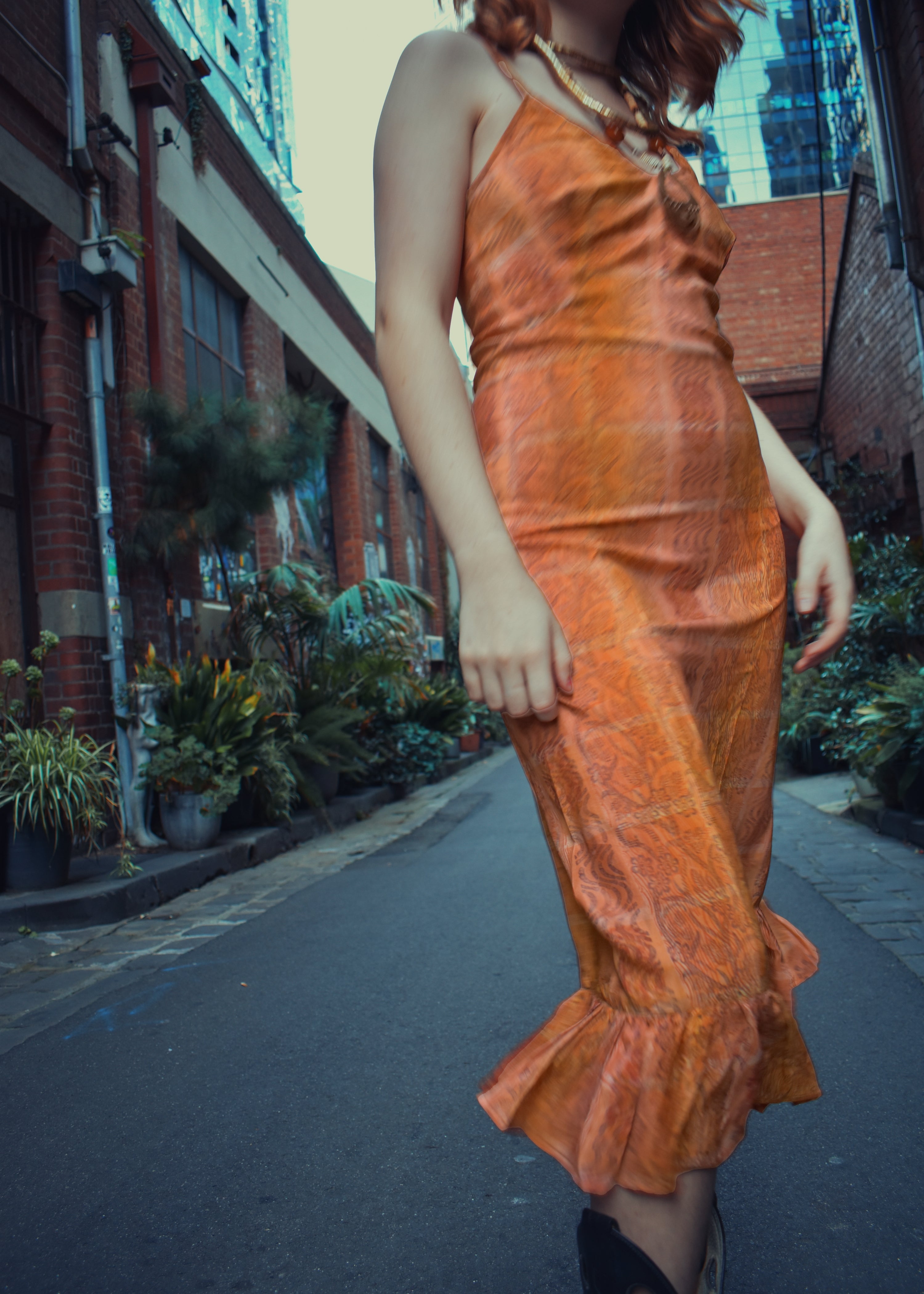 Rumex Silk Slip Dress ~ Persimmon