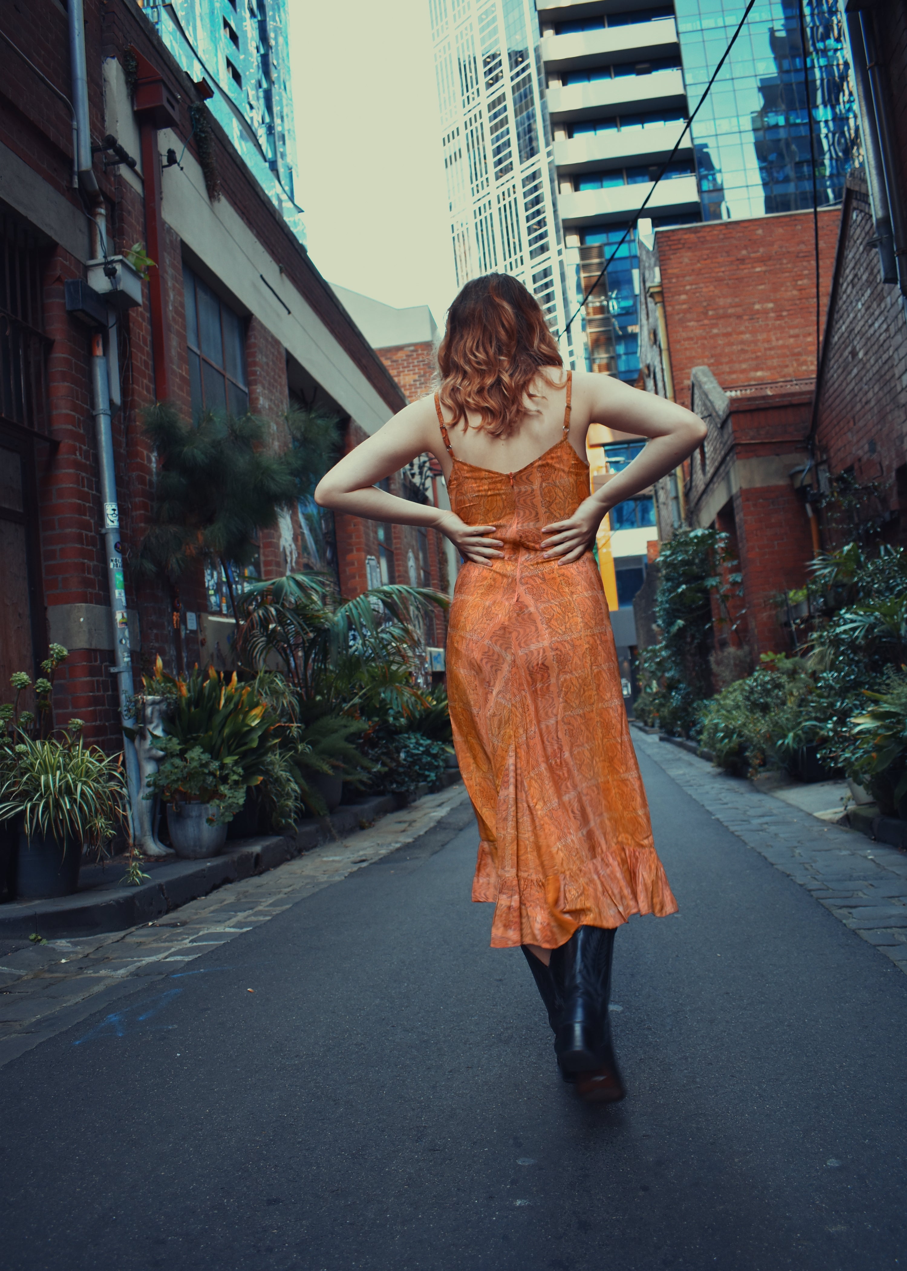 Rumex Silk Slip Dress ~ Persimmon