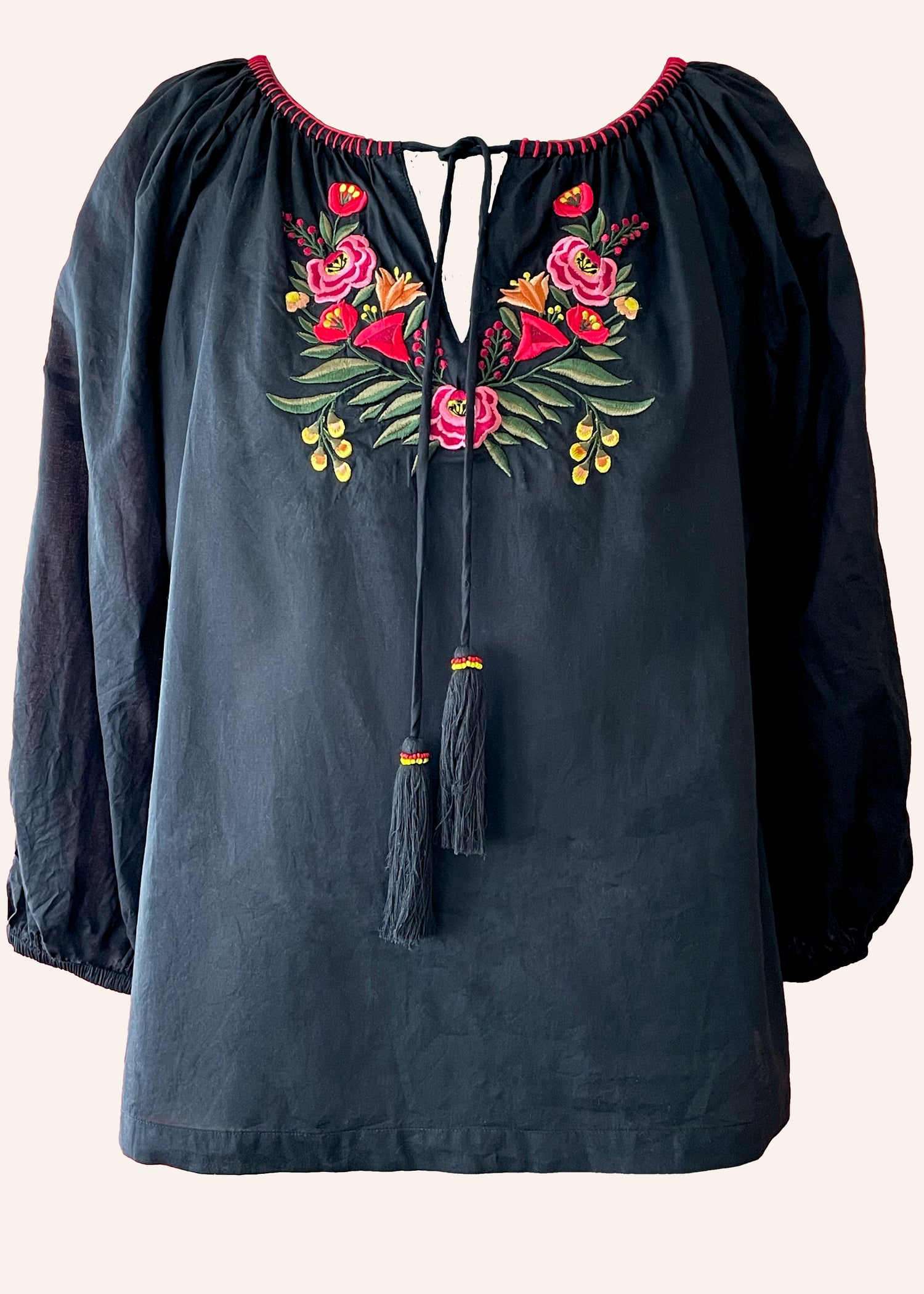 Phool Adini cotton muslin satin trim embroidered peasant blouse top shirt tassels beaded folk  vintage bohemian hippy  boho chic chasing Unicorns Spell and the gypsy The Outlaw Dame