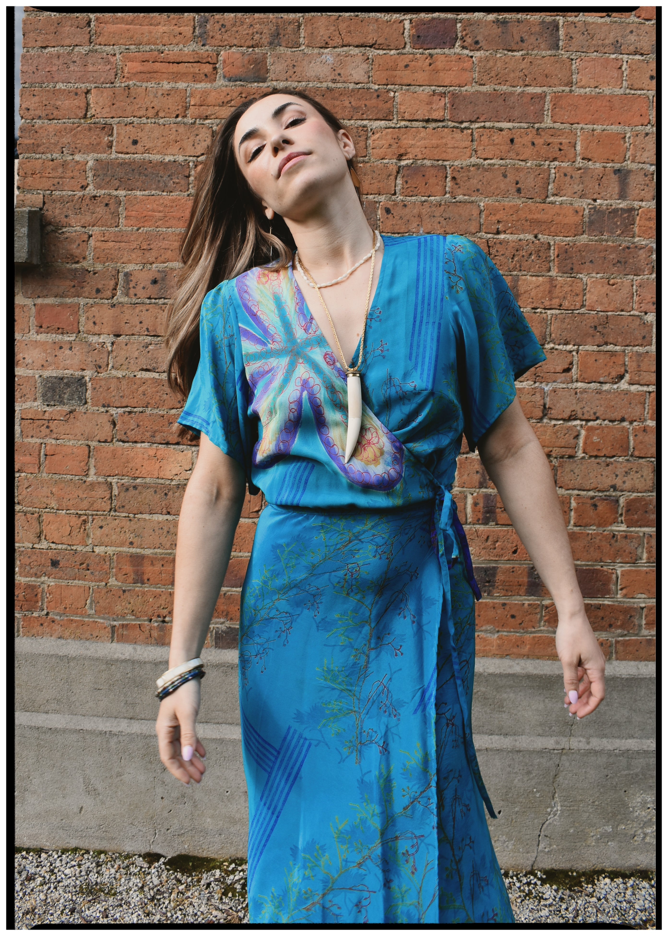 Liatris Silk Crepe Flutter Sleeve Wrap Dress ~ Stellar L