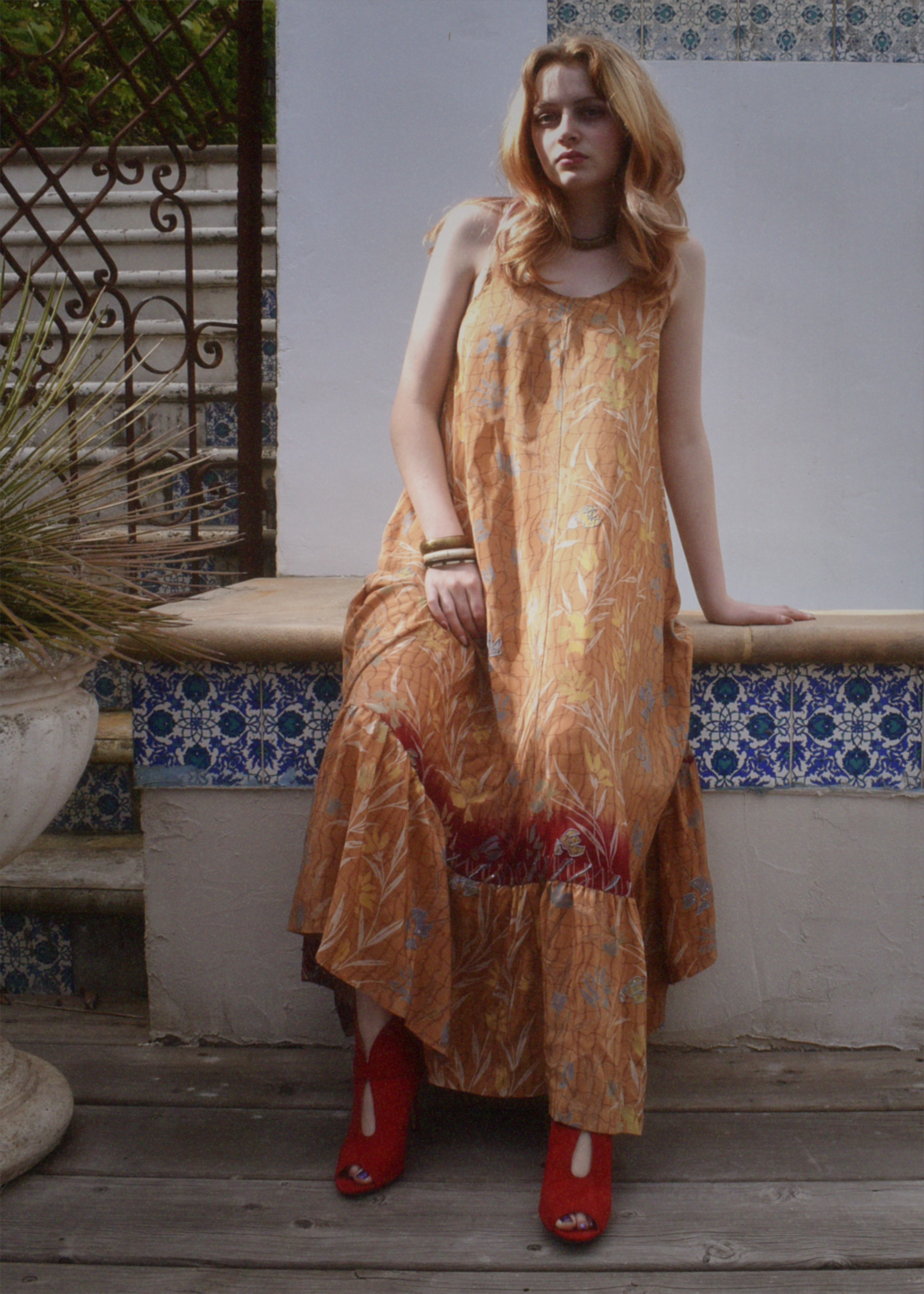 Eustoma Silk Crepe Swing Maxi Dress ~ Tender S