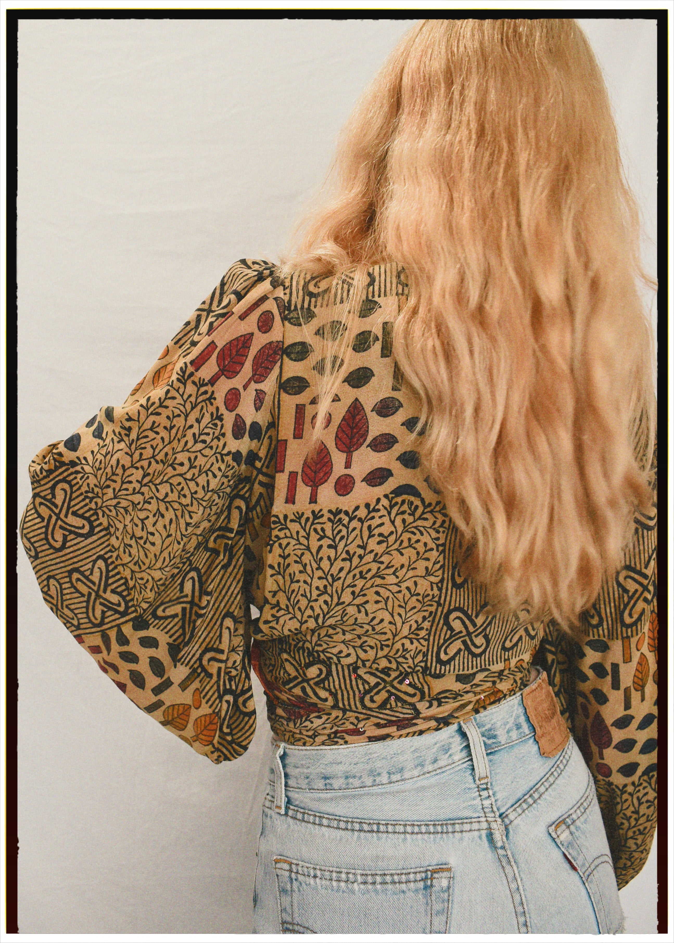 Hoya Silk Crepe Balloon Sleeve Wrap Top ~ Festival L