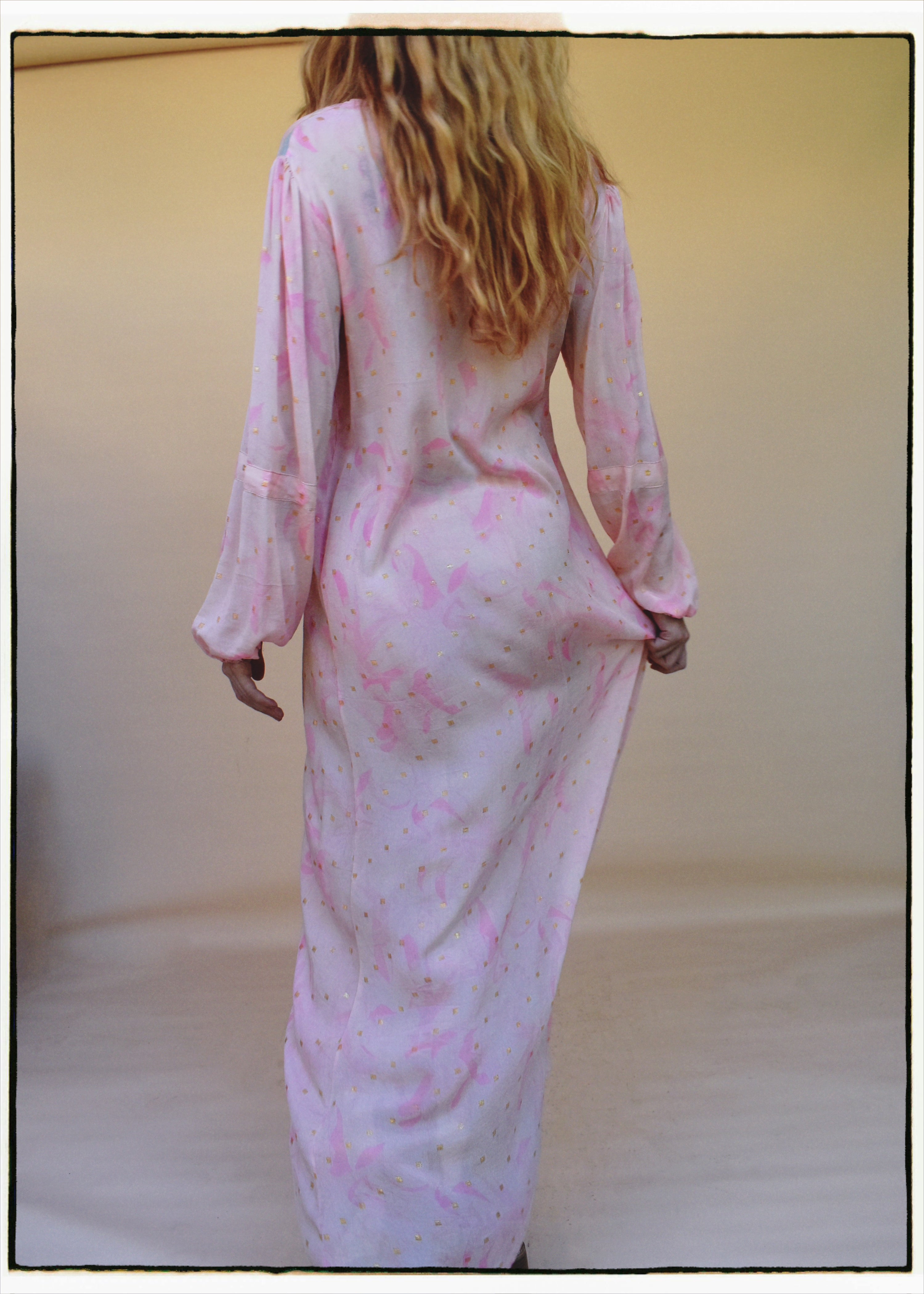 Zea Silk Crepe Kaftan Maxi Dress ~ Fairy Tale XS