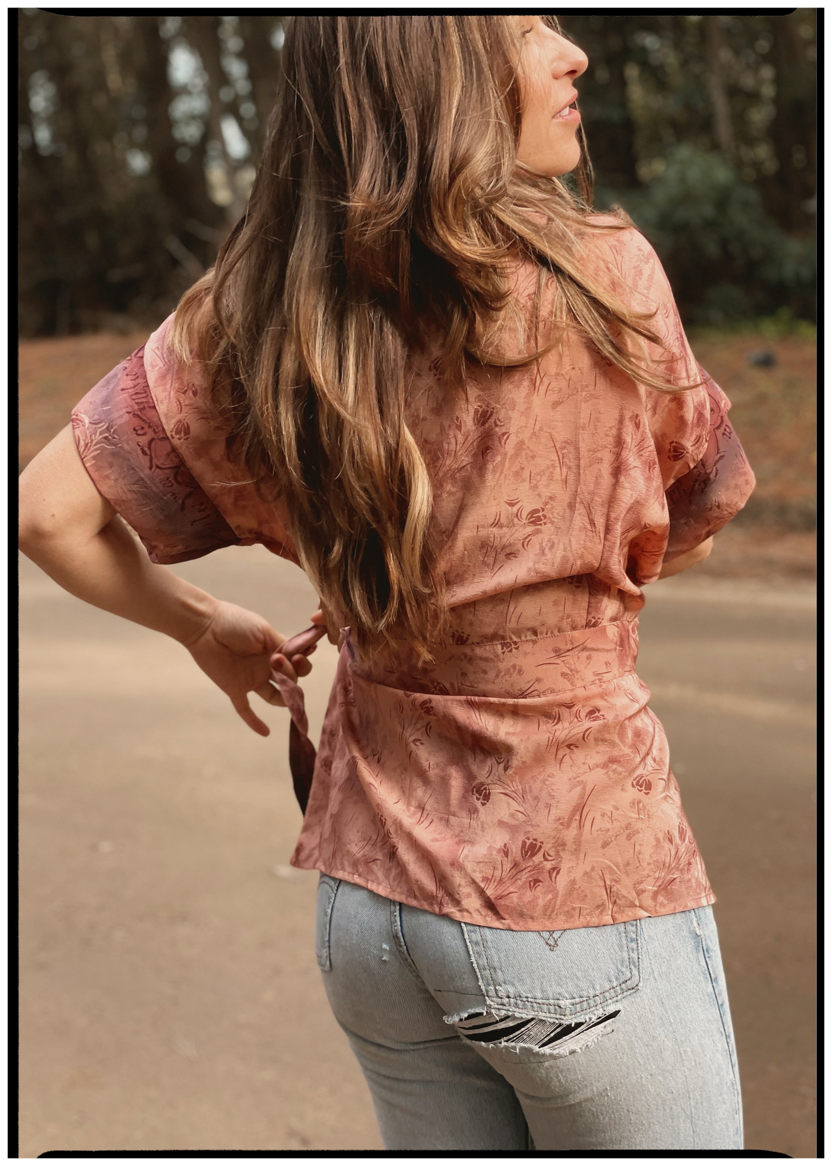 Bassia Silk Crepe Cross Tie Front Blouse ~ Mushroom L