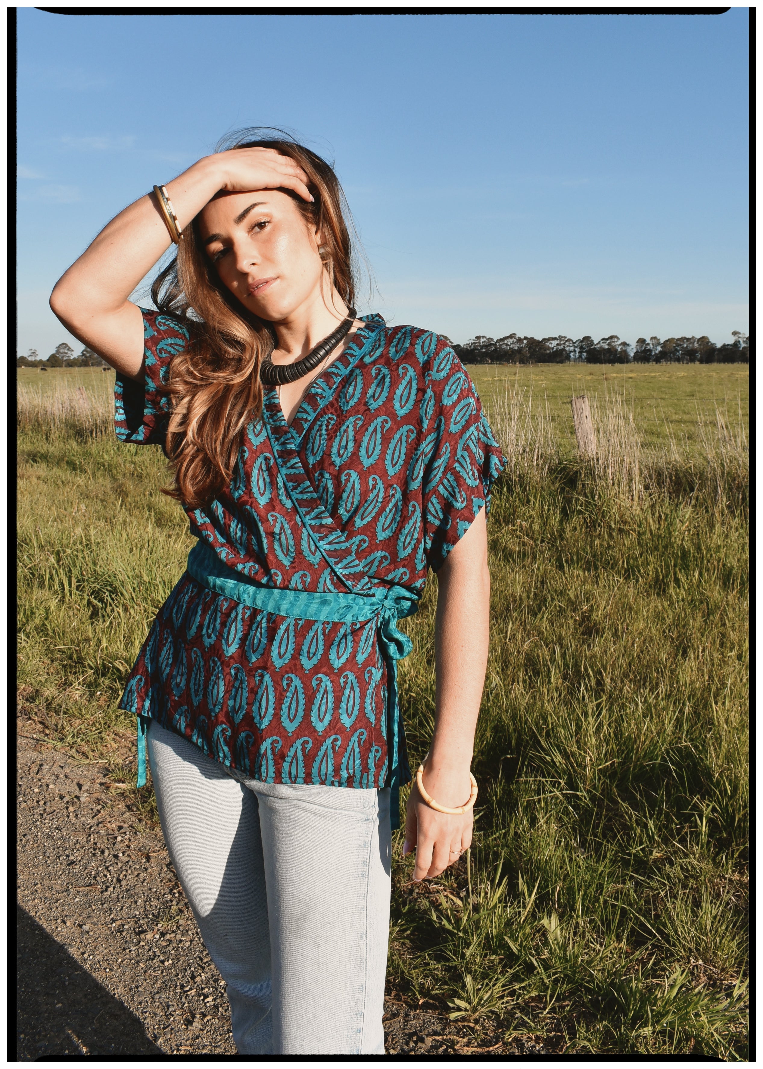 Bassia Silk Crepe Cross Tie Front Blouse ~ Danube L