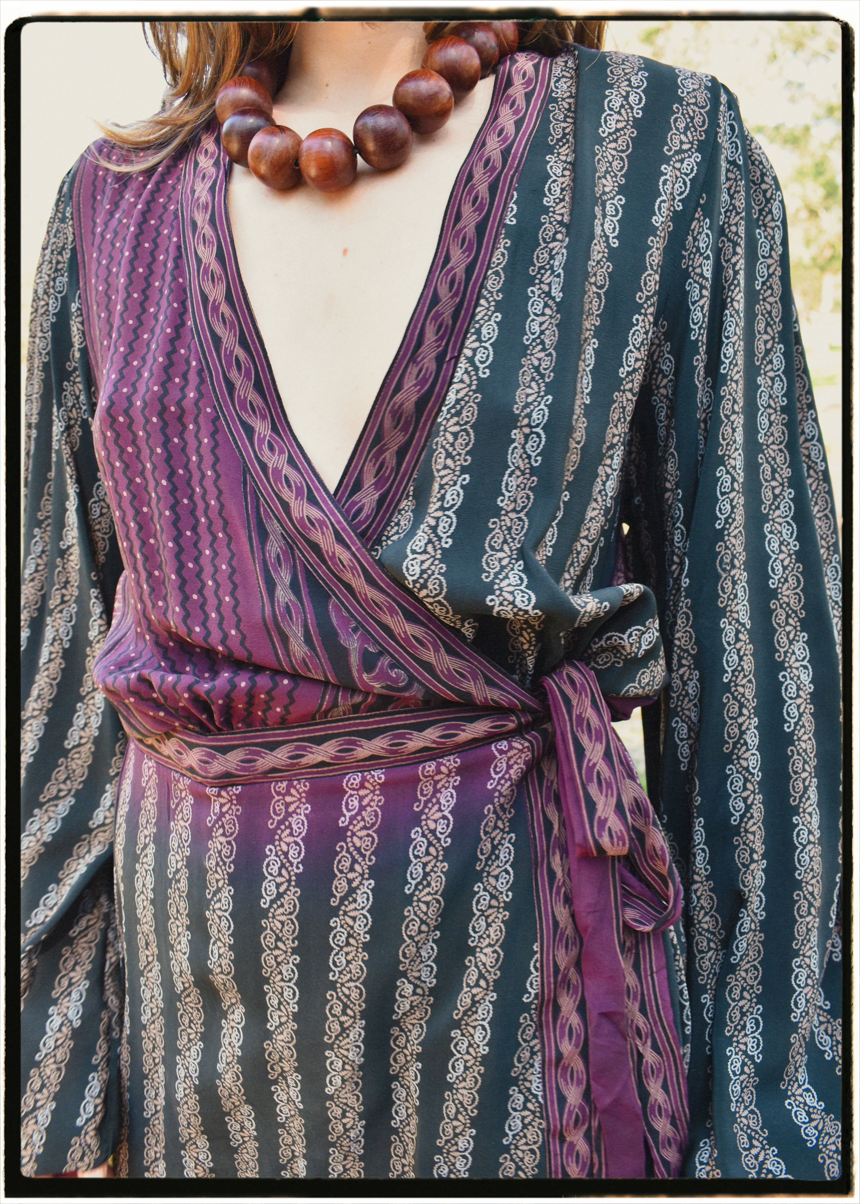 Caladium Wrap Silk Dress ~ Licorice L