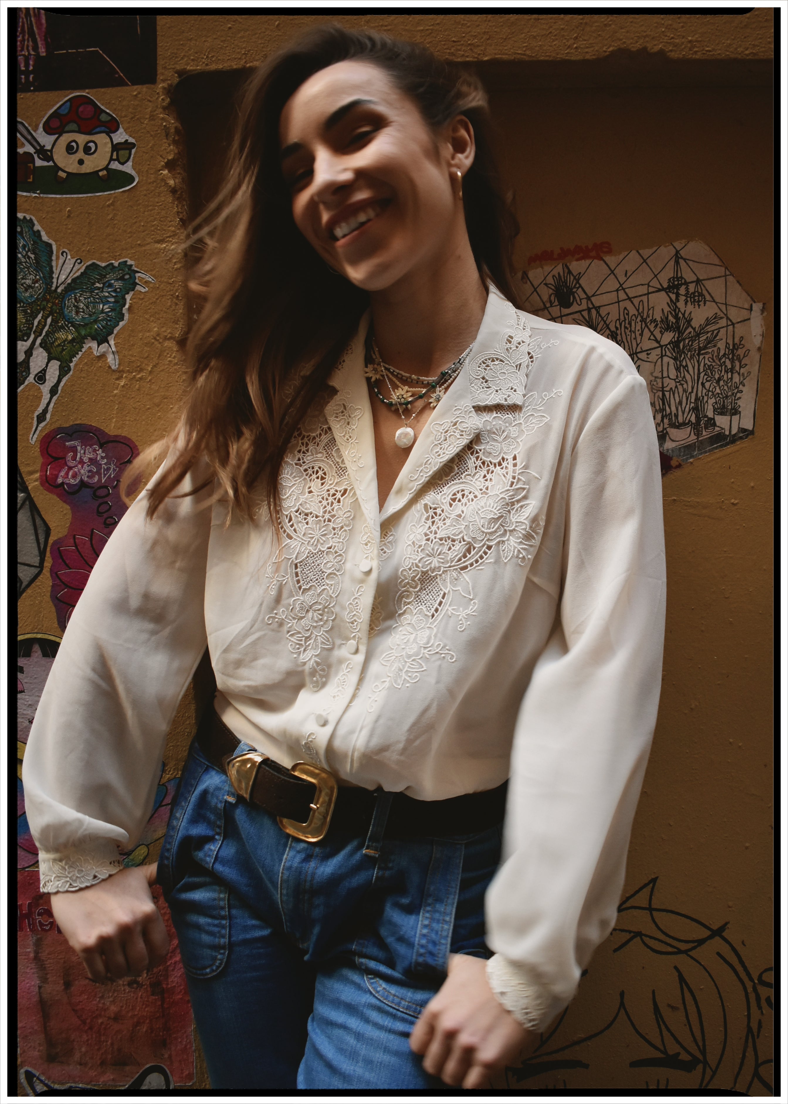 Tilia Silk Crepe Cut-Work Embroidered Shirt ~ Antique White