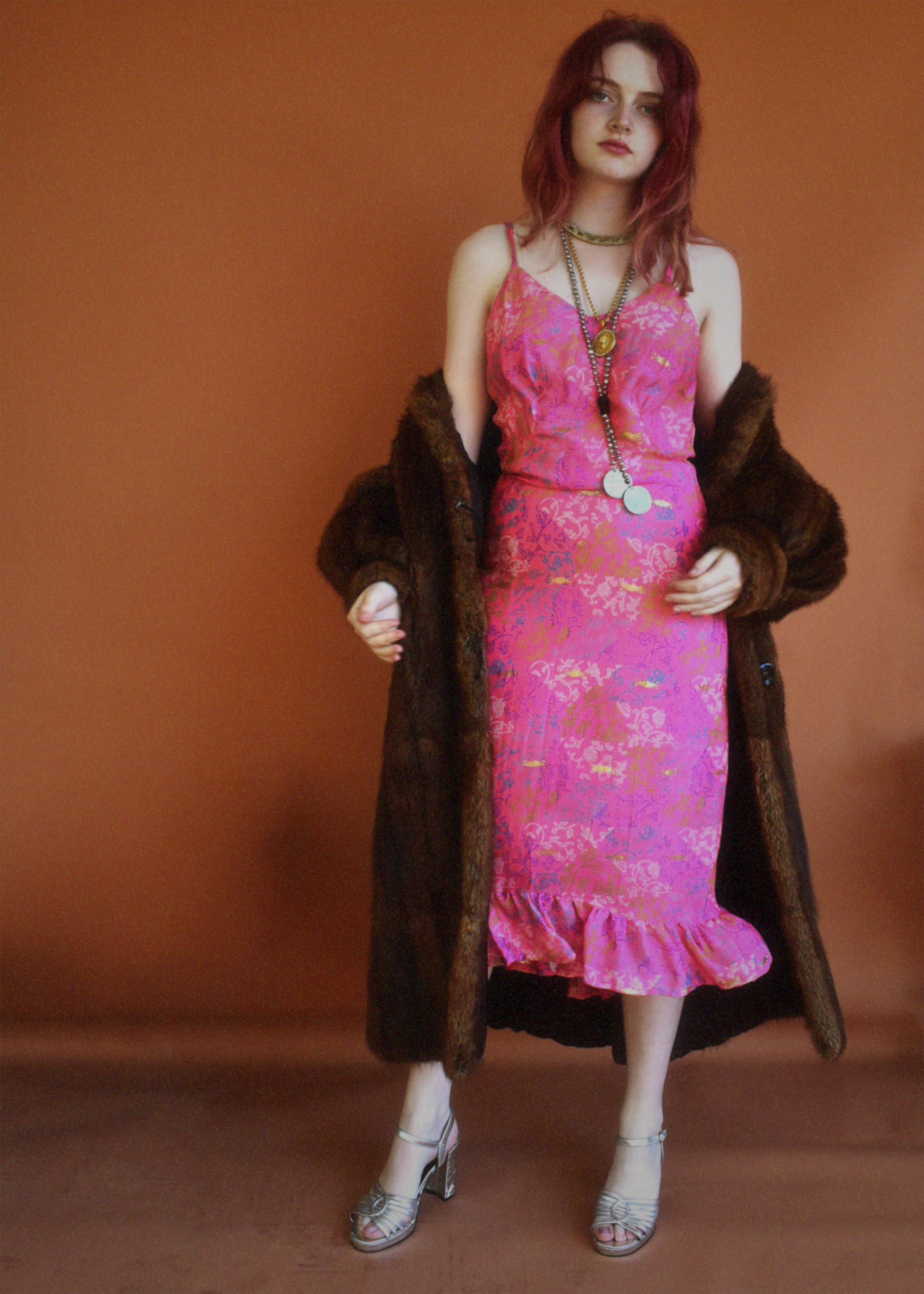 Rumex Silk Slip Dress ~ Azalea XL