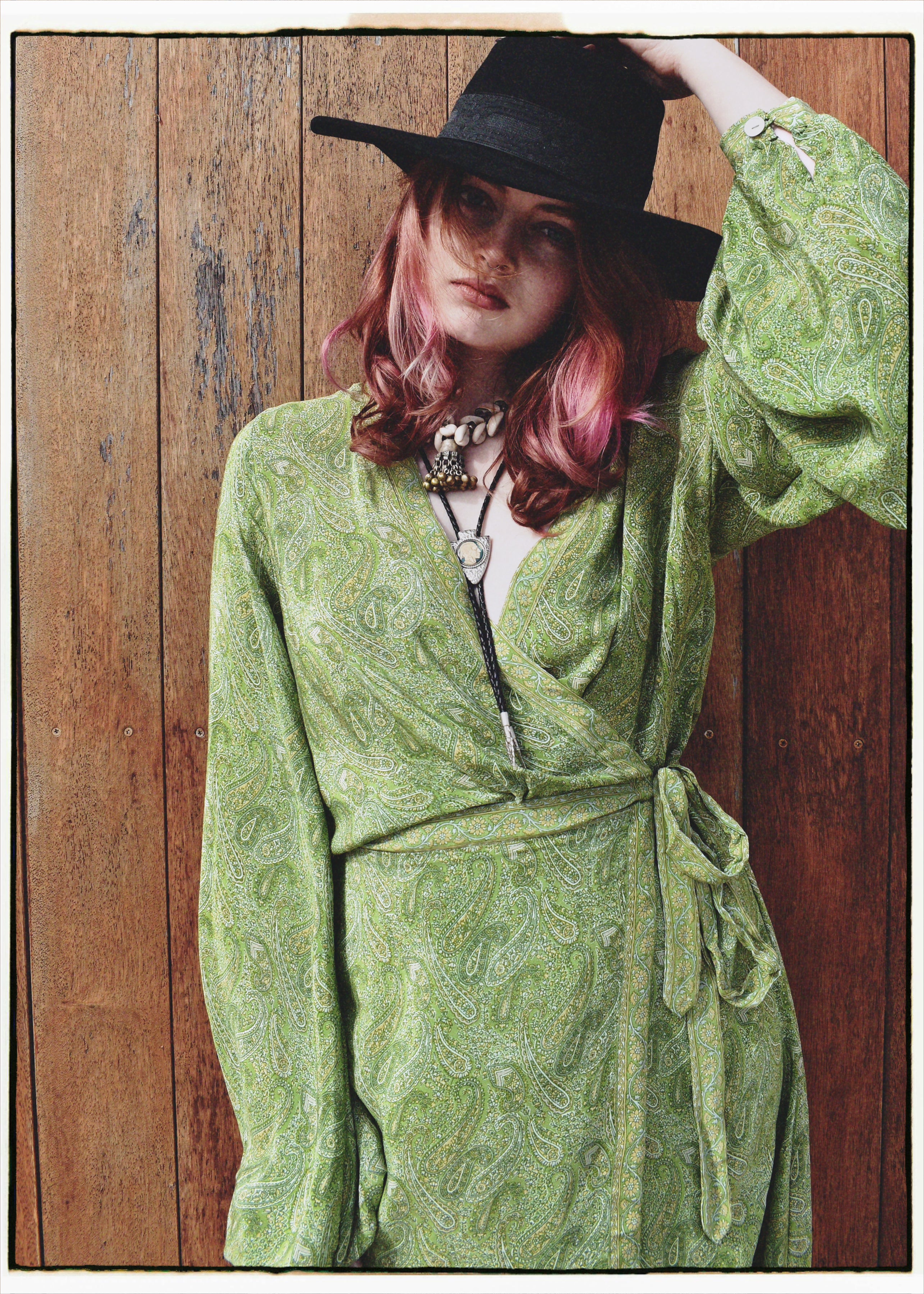 Caladium Wrap Silk Dress ~ Titanite L