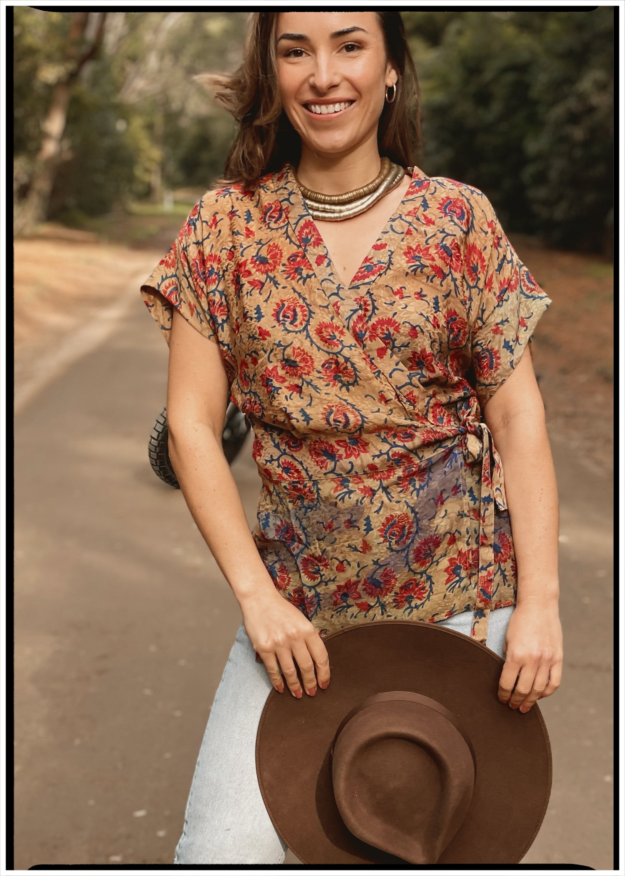 Bassia Silk Crepe Cross Tie Front Blouse ~ Golden XS