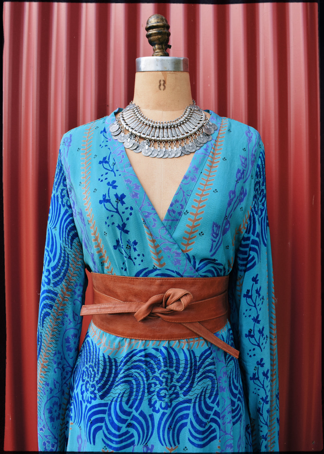 Caladium Wrap Silk Dress ~ Caneel XL