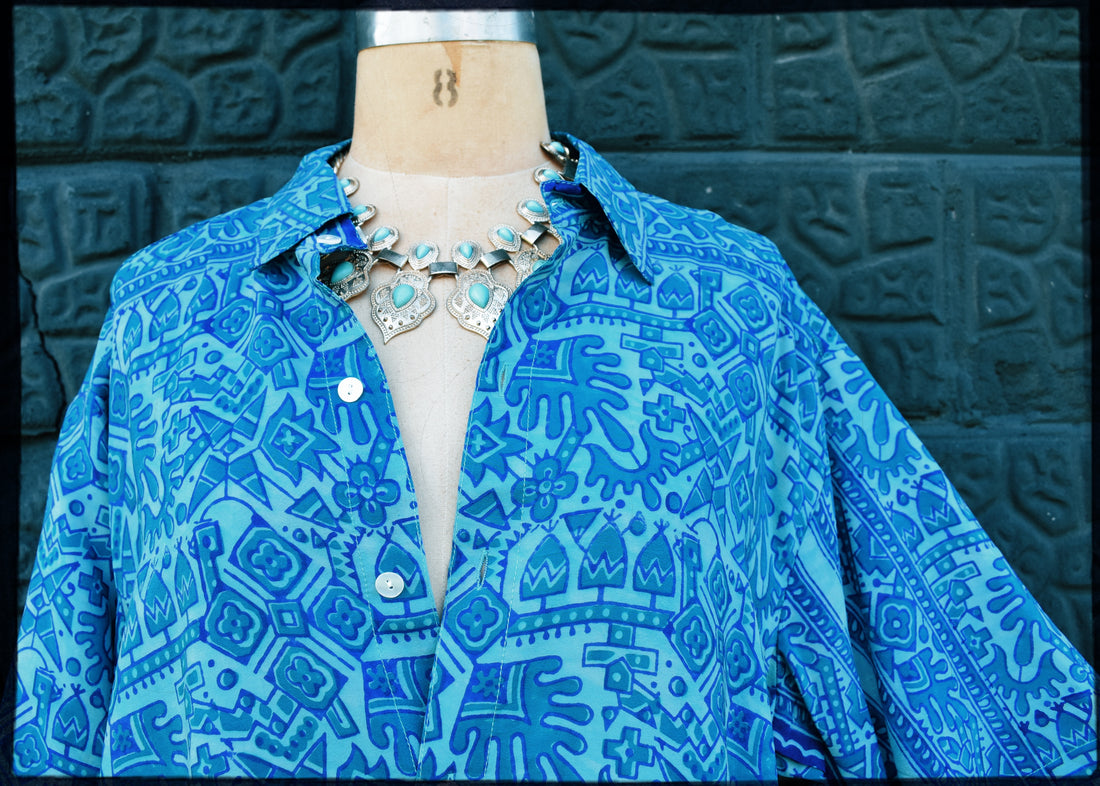 Astralagus Silk Crepe Oversized Shirt ~ Turkish Tile