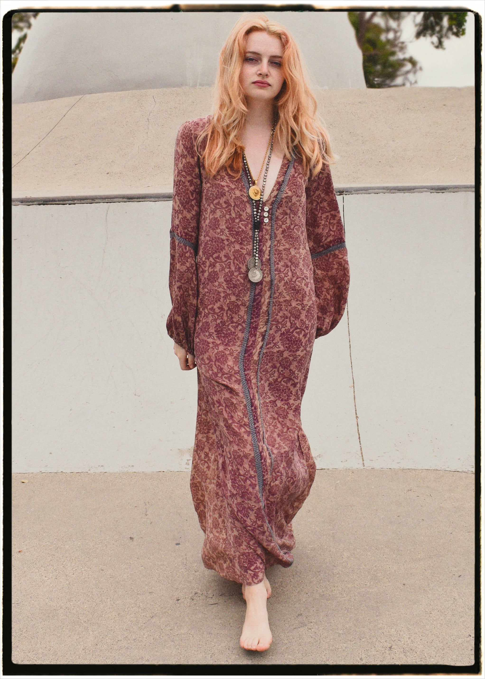 Zea Silk Crepe Kaftan Maxi Dress ~ Quartz XS