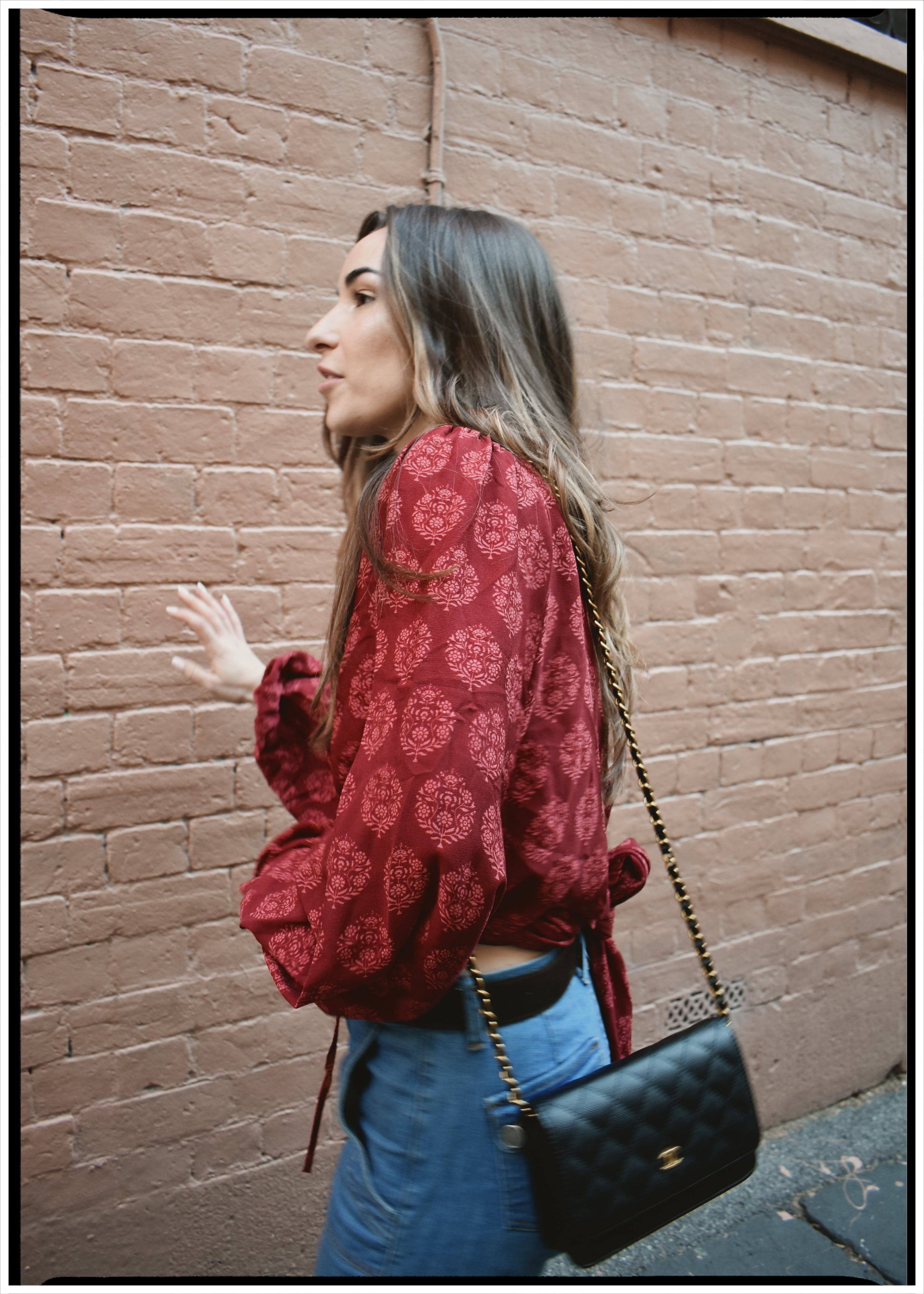 Hoya Silk Crepe Balloon Sleeve Wrap Top ~ Tango L