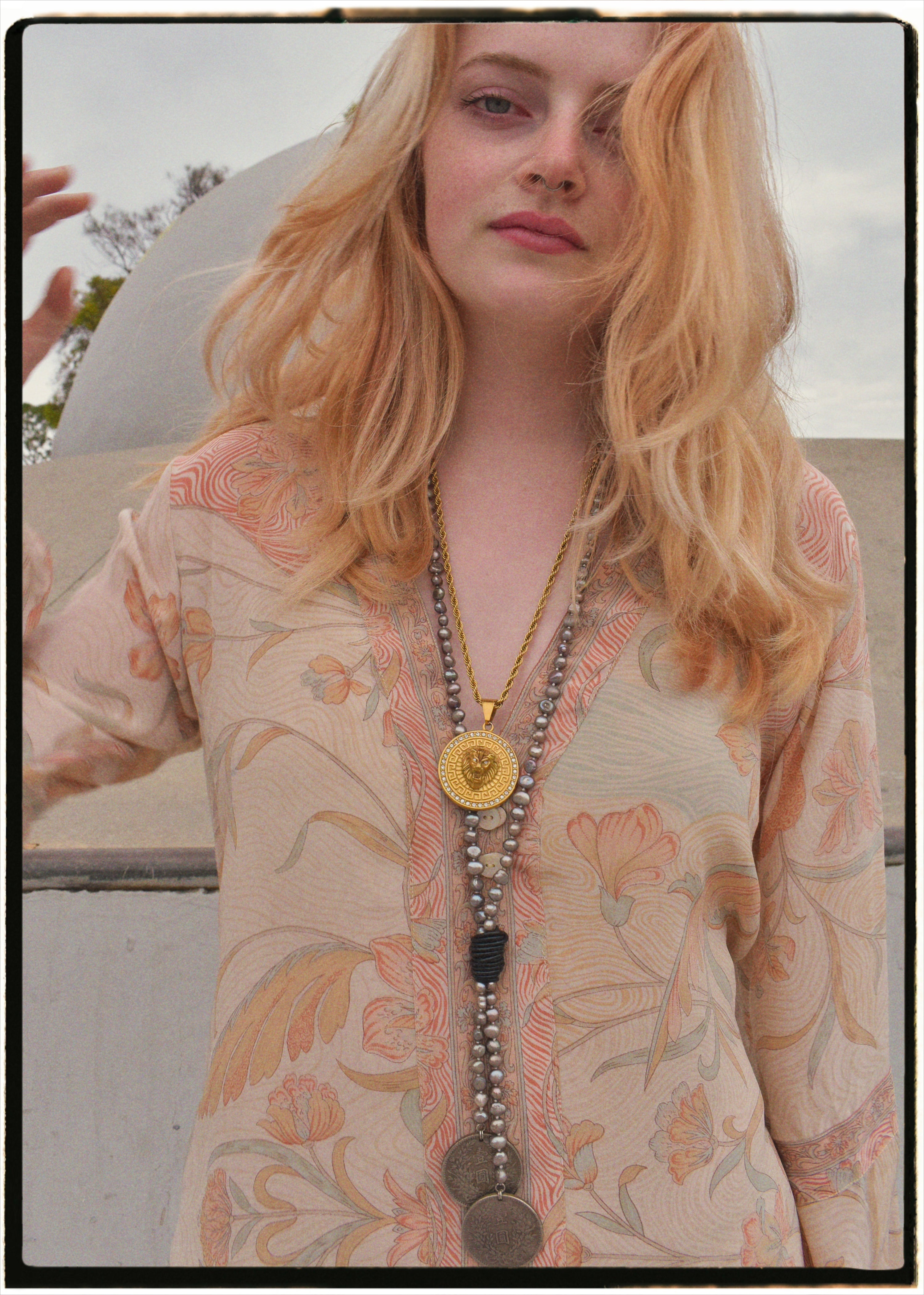 Zea Silk Crepe Kaftan Maxi Dress ~ Seashell XS