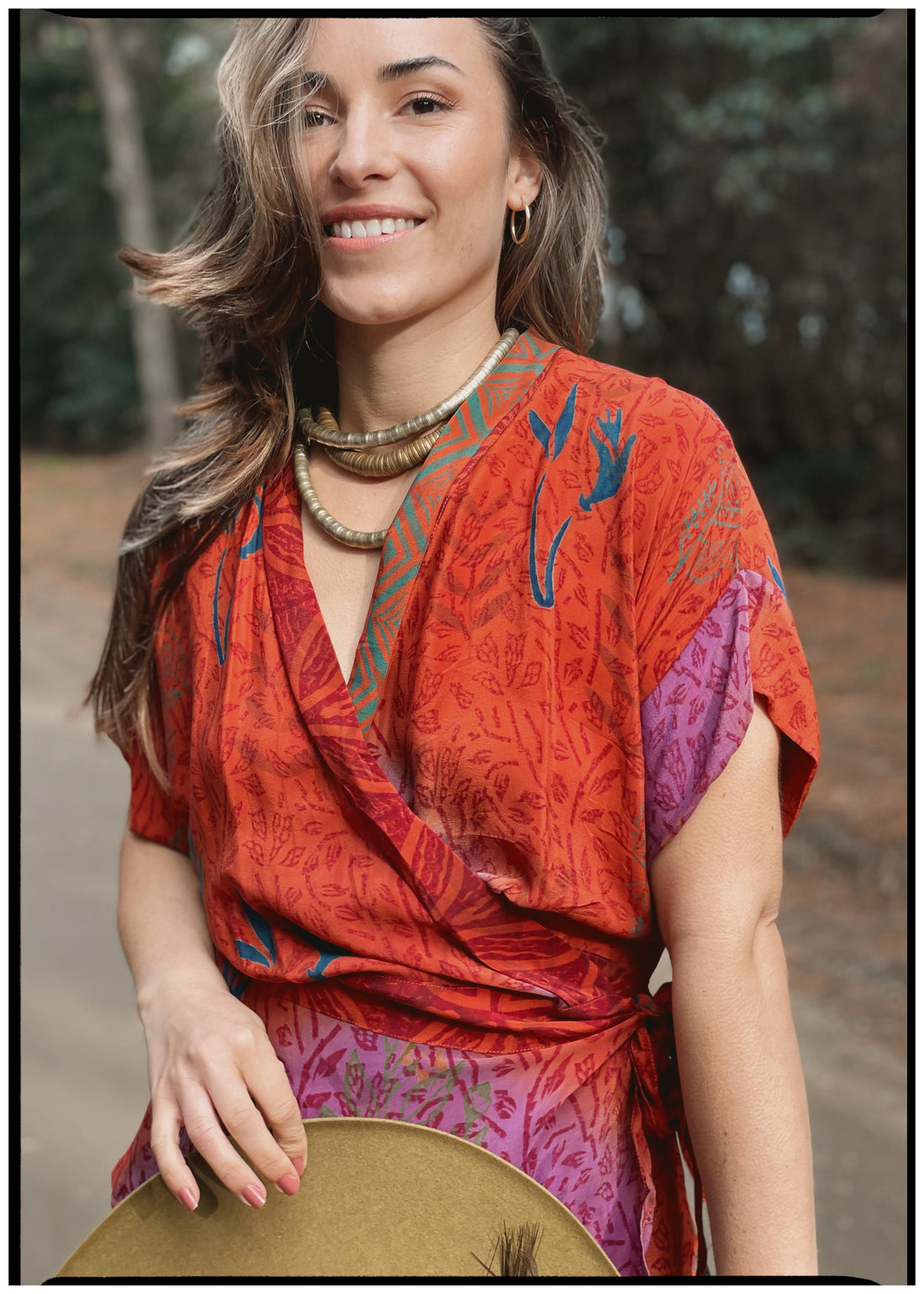 Bassia Silk Crepe Cross Tie Front Blouse ~ Atomic XL