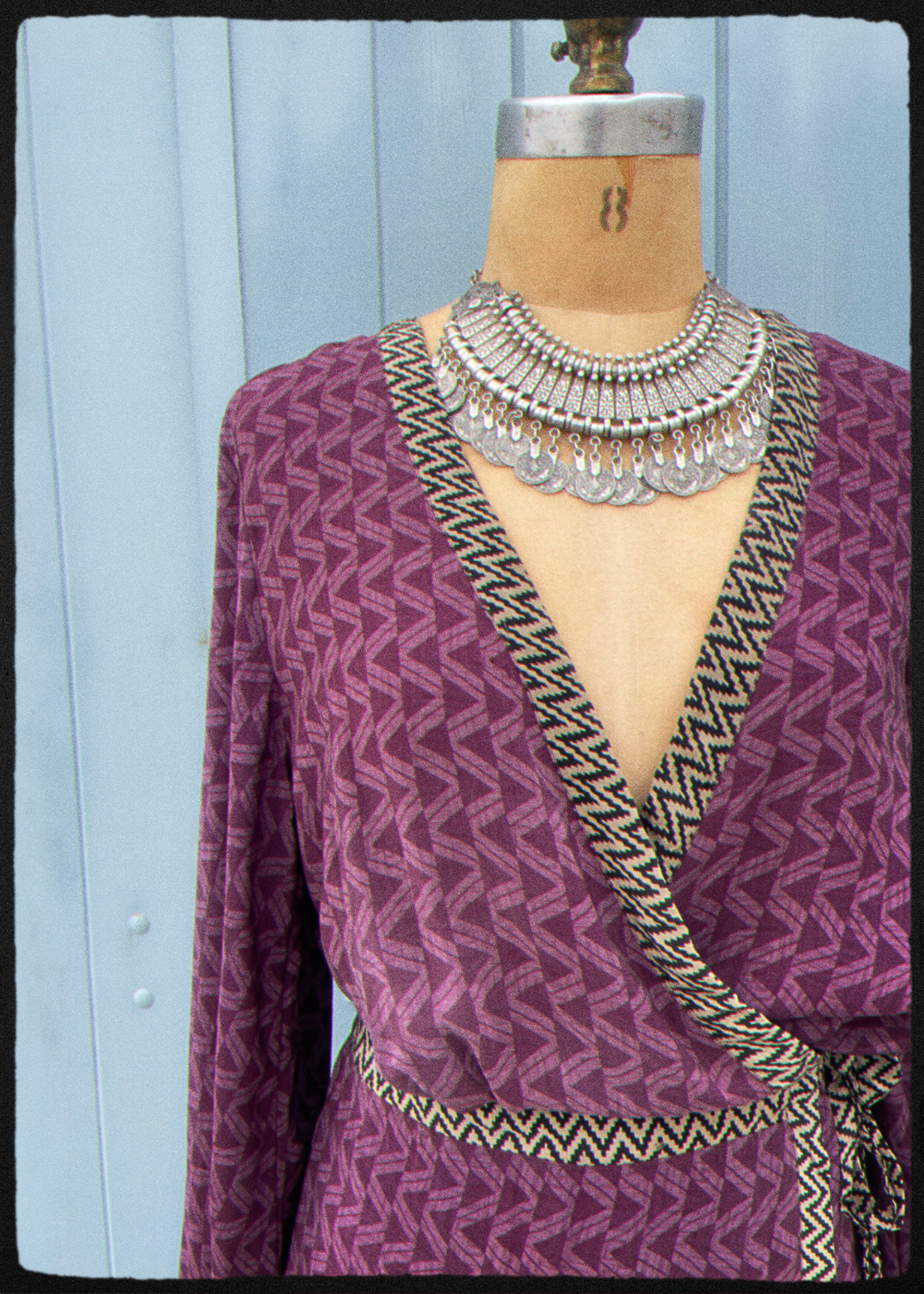Caladium Wrap Silk Dress ~ Sapphire L