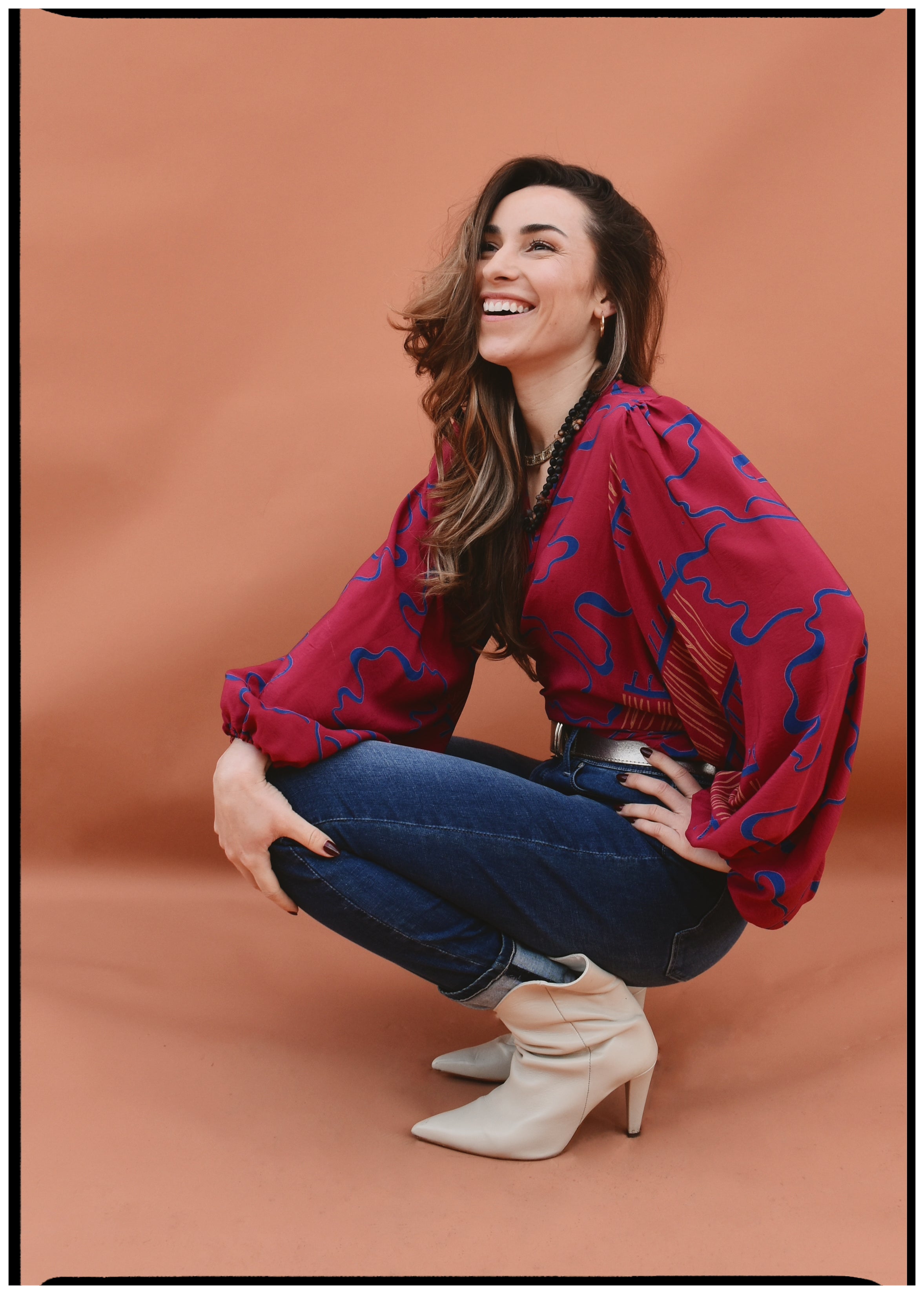 Hoya Silk Crepe Balloon Sleeve Wrap Top ~ Crimson XL