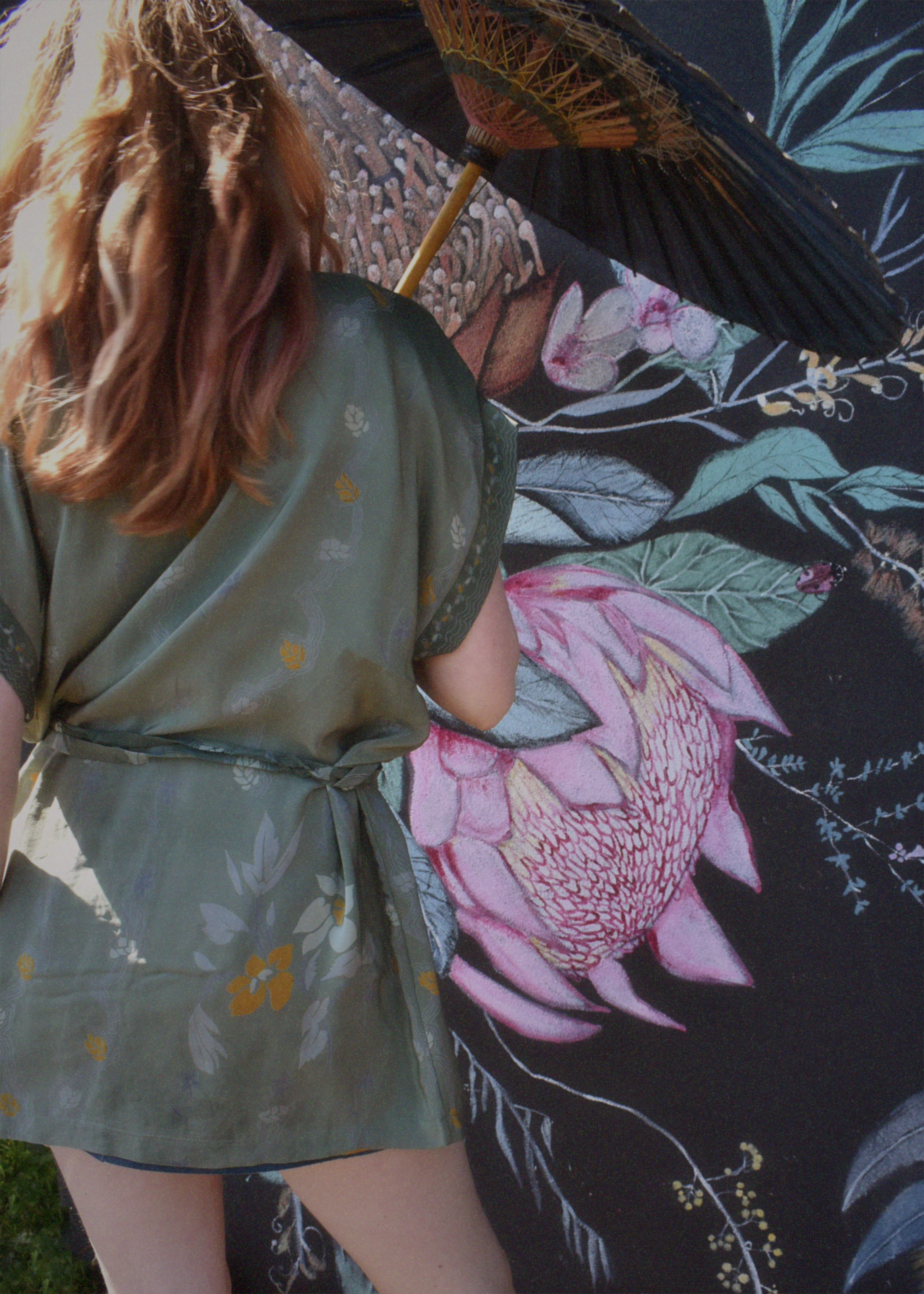 Pilea Silk Crepe Wrap Kimono Top ~ Irish Moss S/M