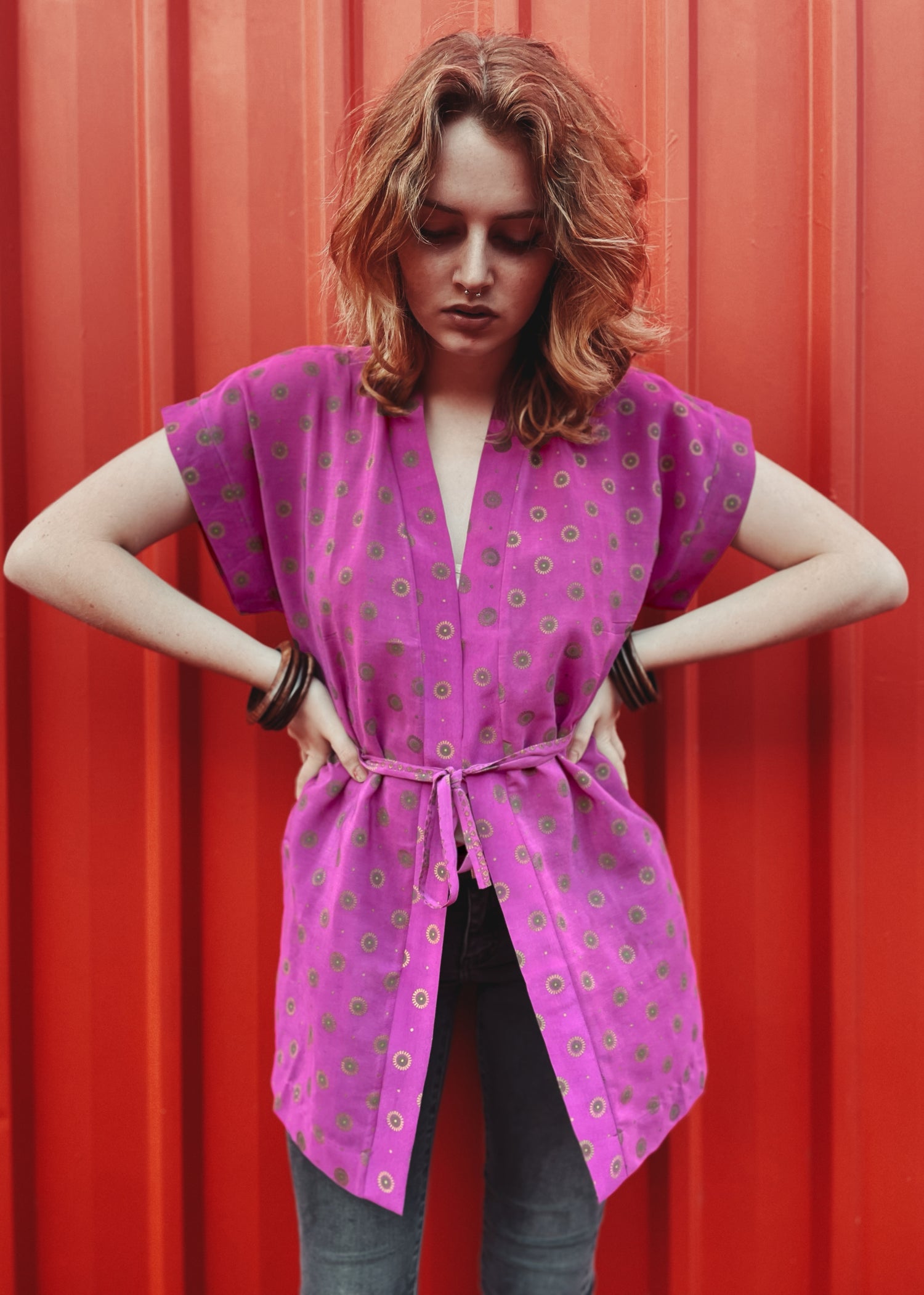 silk wrap shirt top blouse pyjama vintage bohemian repurposed saree sari