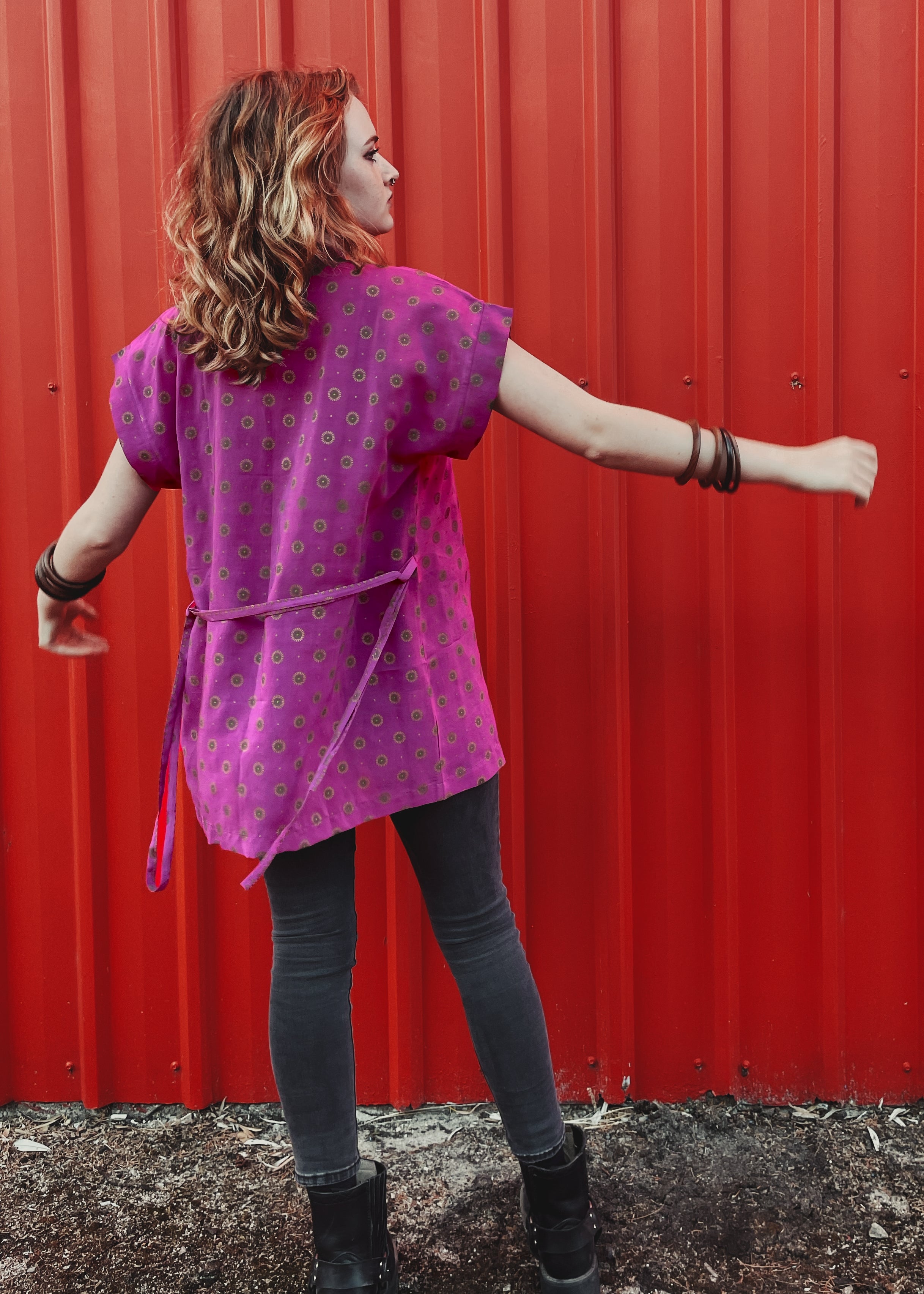 silk wrap shirt top blouse pyjama vintage bohemian repurposed saree sari