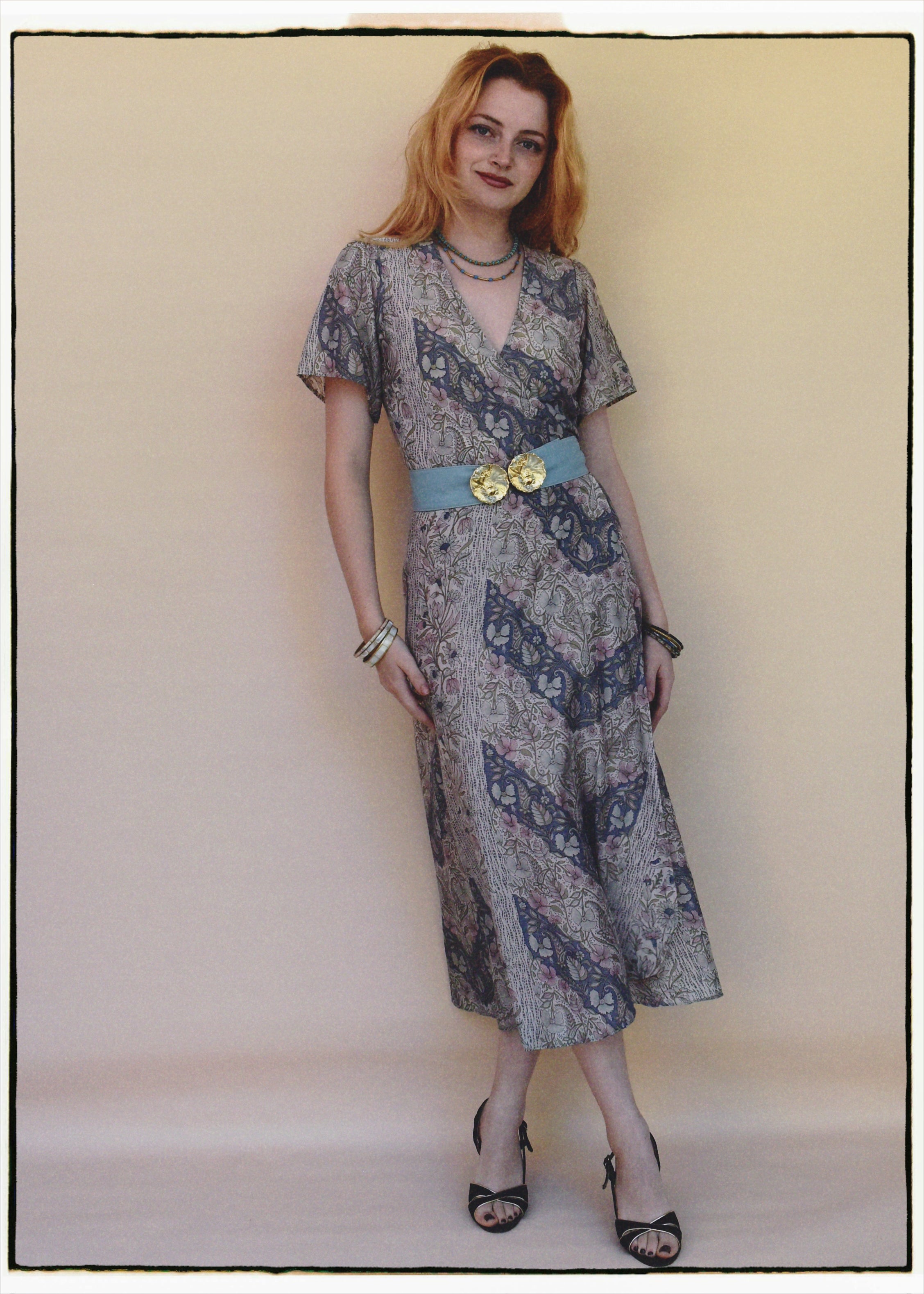 Liatris Silk Crepe Flutter Sleeve Wrap Dress ~ Aura XS