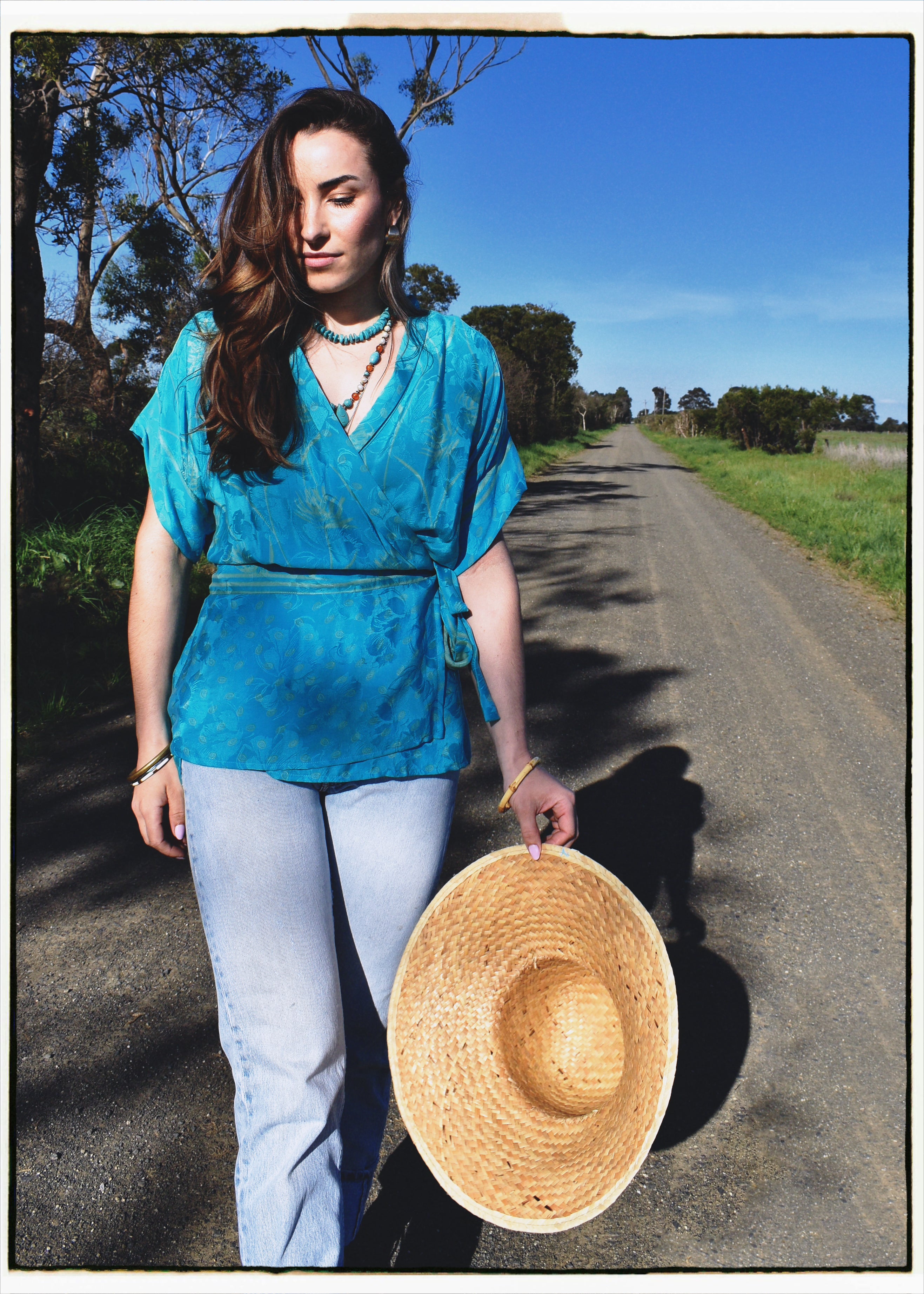 Bassia Silk Crepe Cross Tie Front Blouse ~ Jacquard L