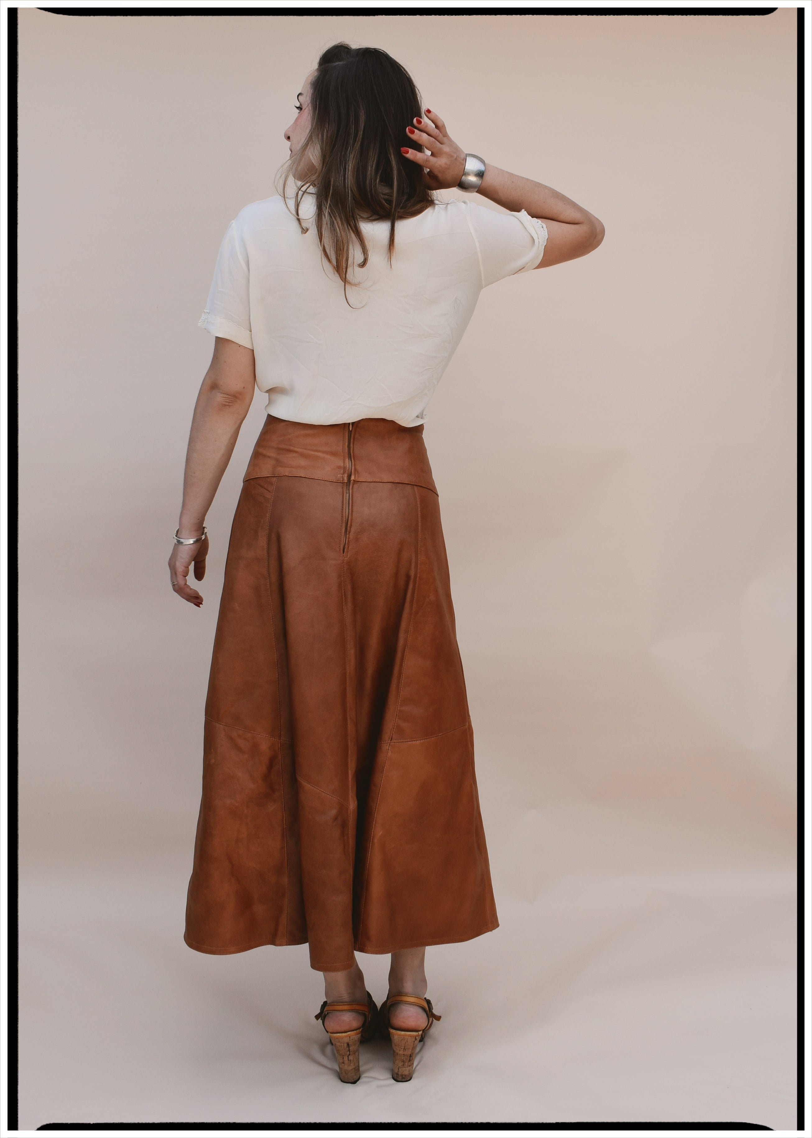Tagetes Leather Midi Skirt