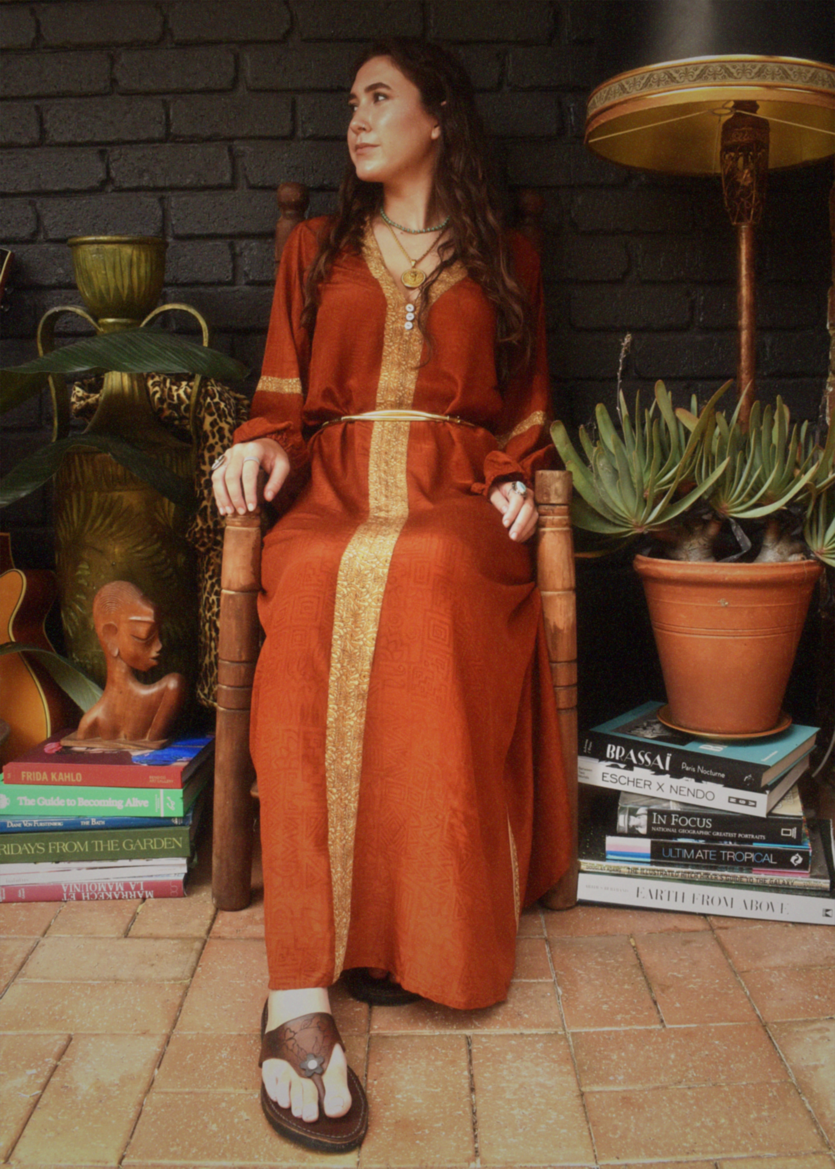 Zea Silk Crepe Kaftan Maxi Dress ~ Almond L