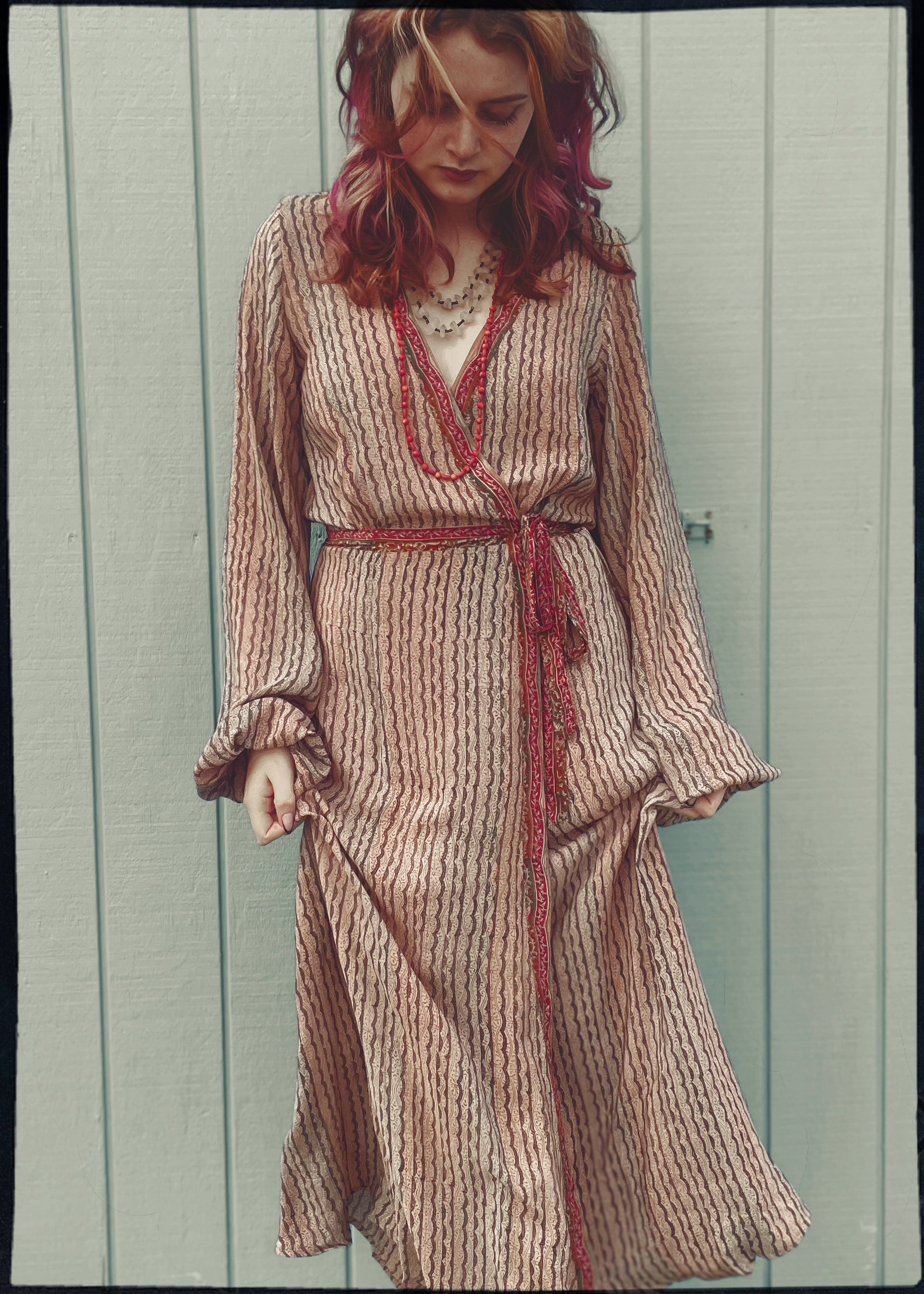 Caladium Silk Wrap Dress ~ Bark XS