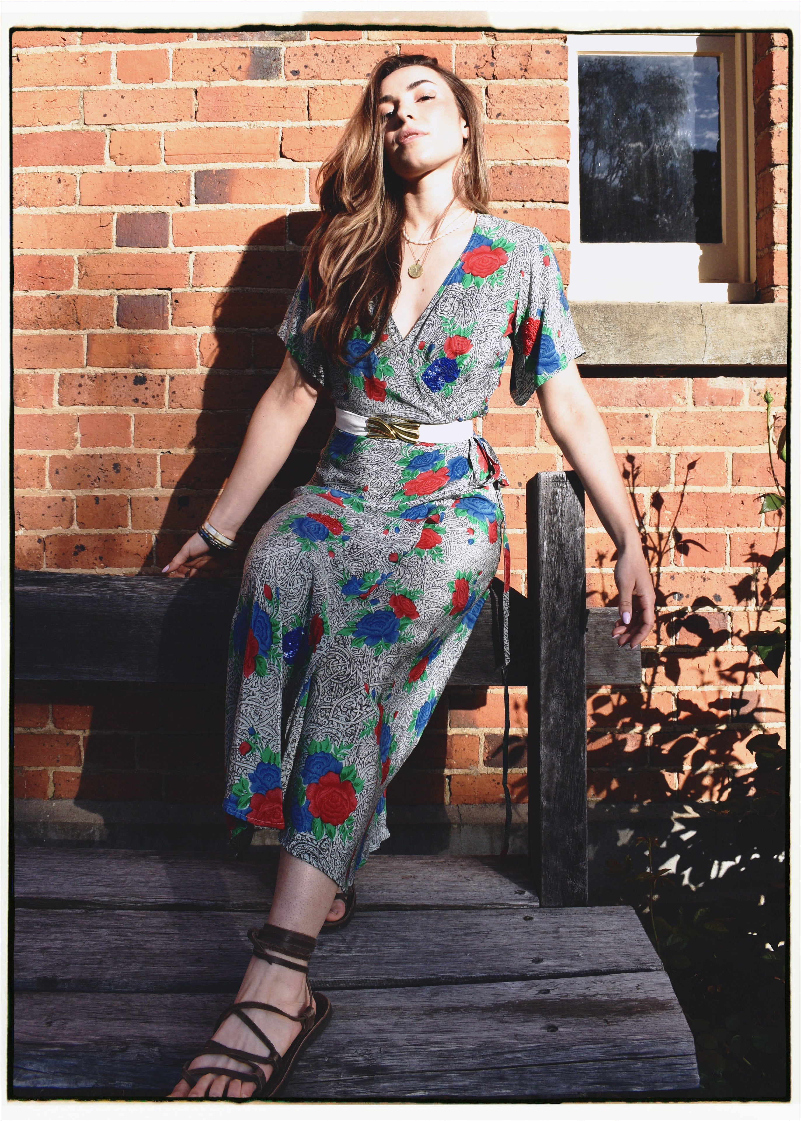 Liatris Silk Crepe Flutter Sleeve Wrap Dress ~ Cloisonné S