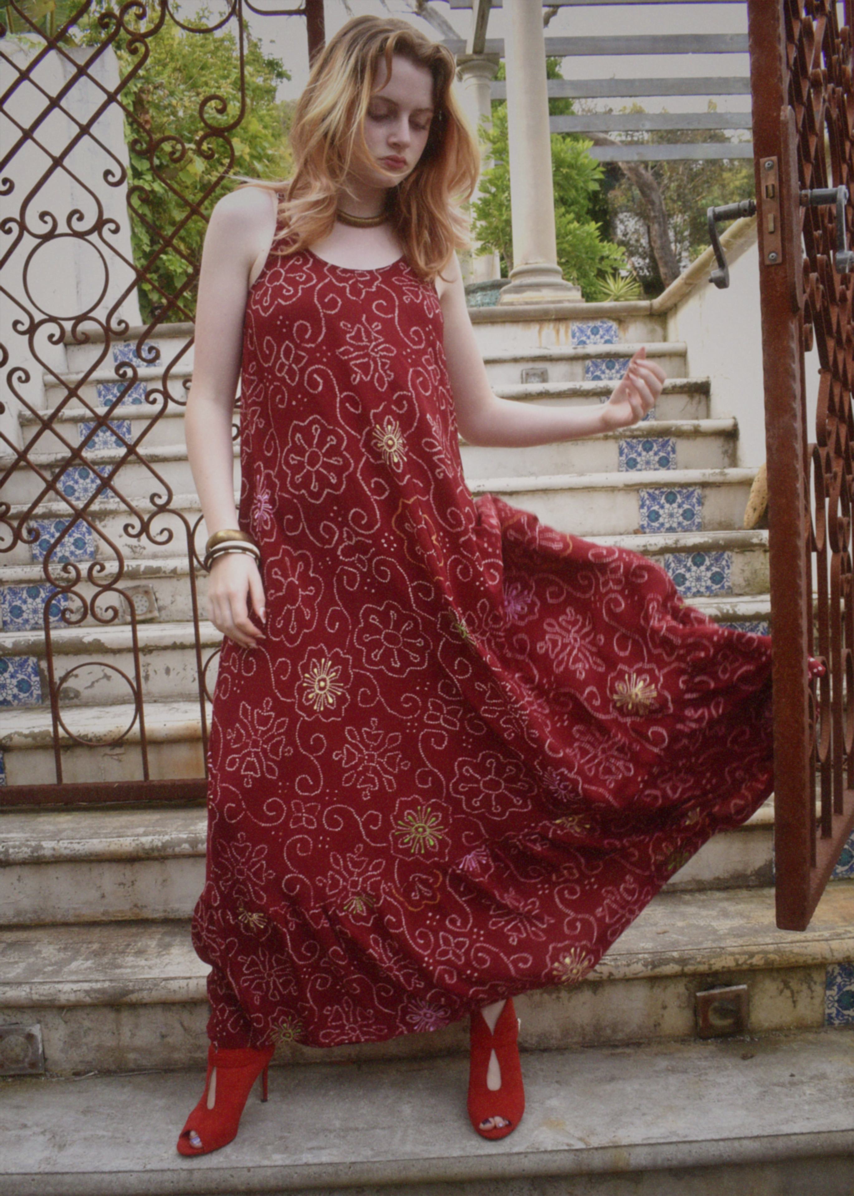 Eustoma Silk Crepe Swing Maxi Dress ~ Granita S