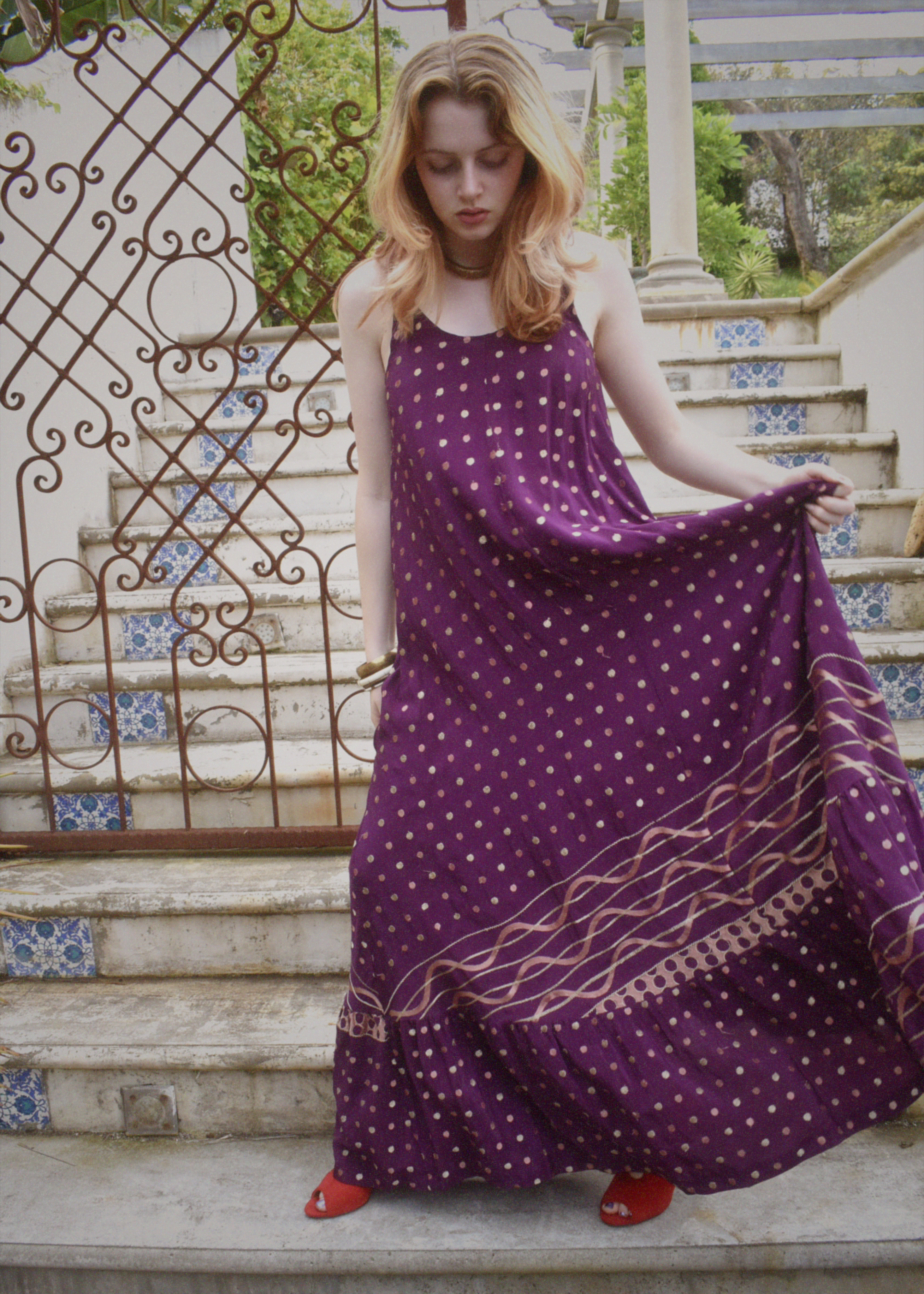 Eustoma Silk Crepe Swing Maxi Dress ~ Amaranth S
